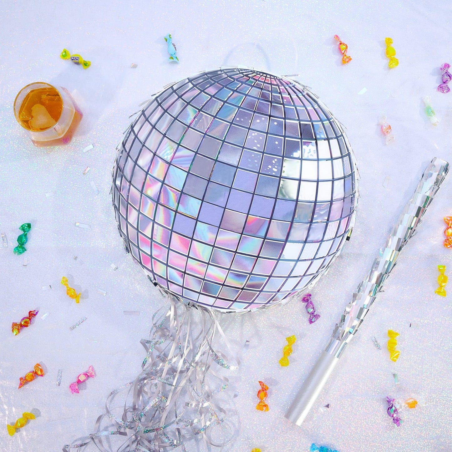 WERNNSAI Disco Ball Pinata - Hanging Disco Party Decor for Adults, Pull String and Bat Included, 12.2" x 12.2"
