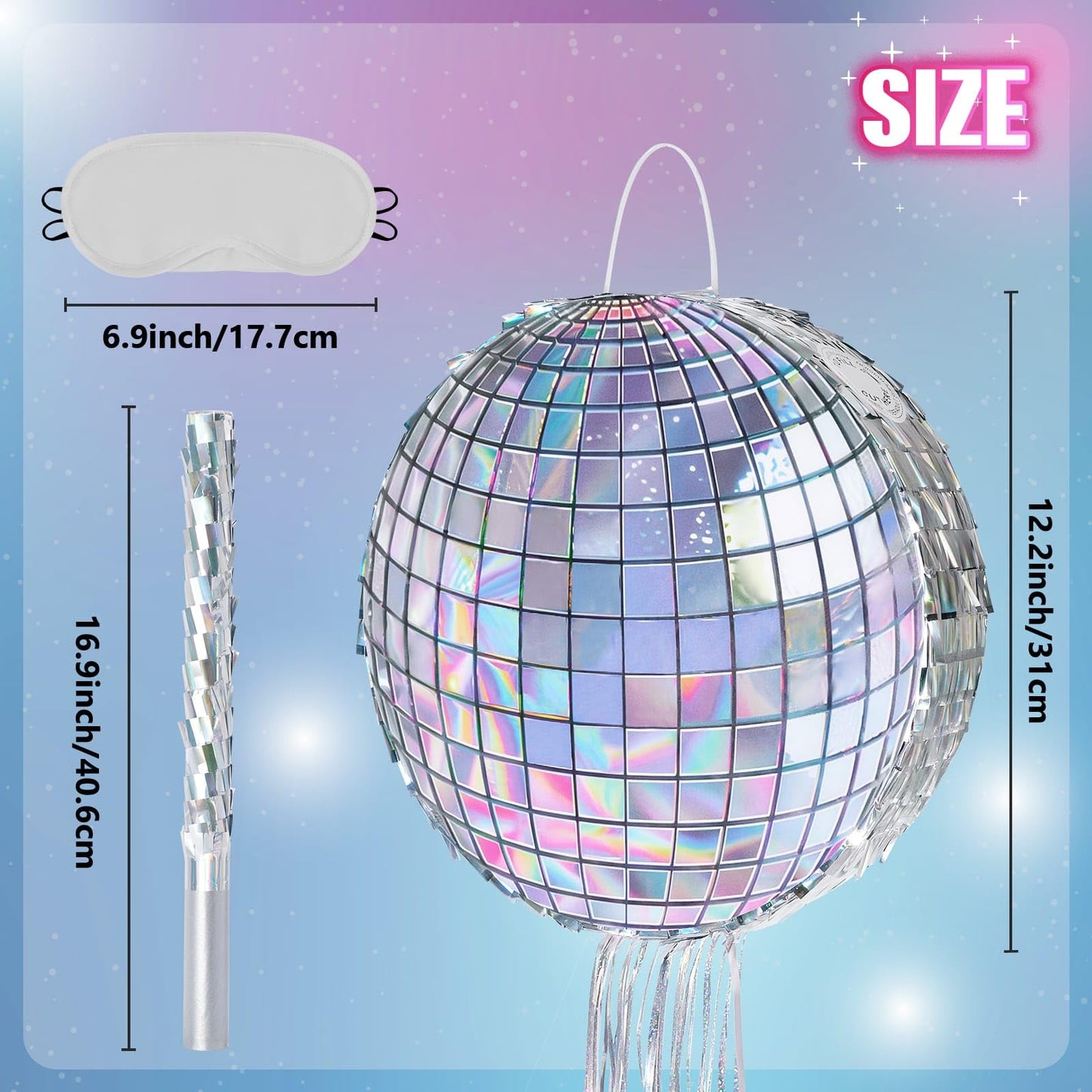WERNNSAI Disco Ball Pinata - Hanging Disco Party Decor for Adults, Pull String and Bat Included, 12.2" x 12.2"