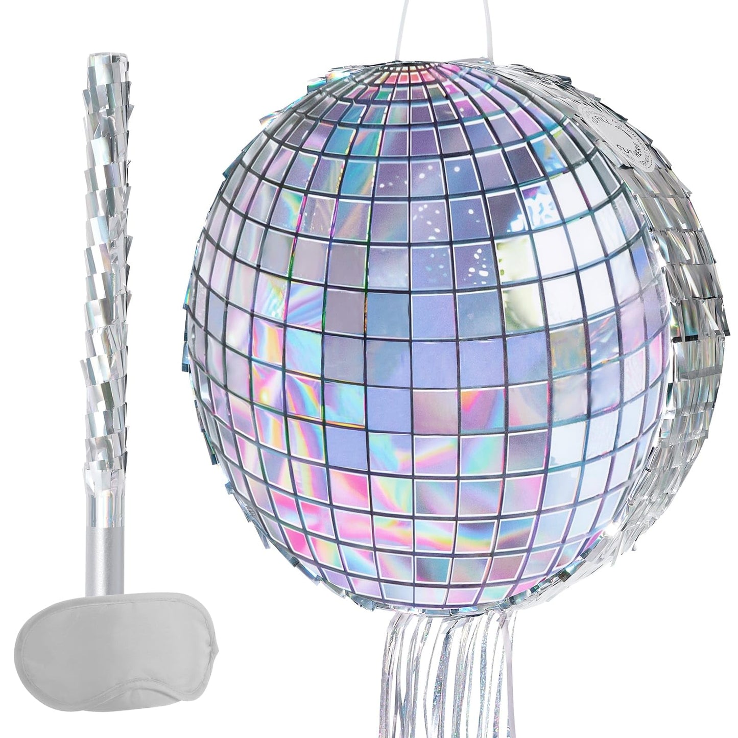 WERNNSAI Disco Ball Pinata - Hanging Disco Party Decor for Adults, Pull String and Bat Included, 12.2" x 12.2"