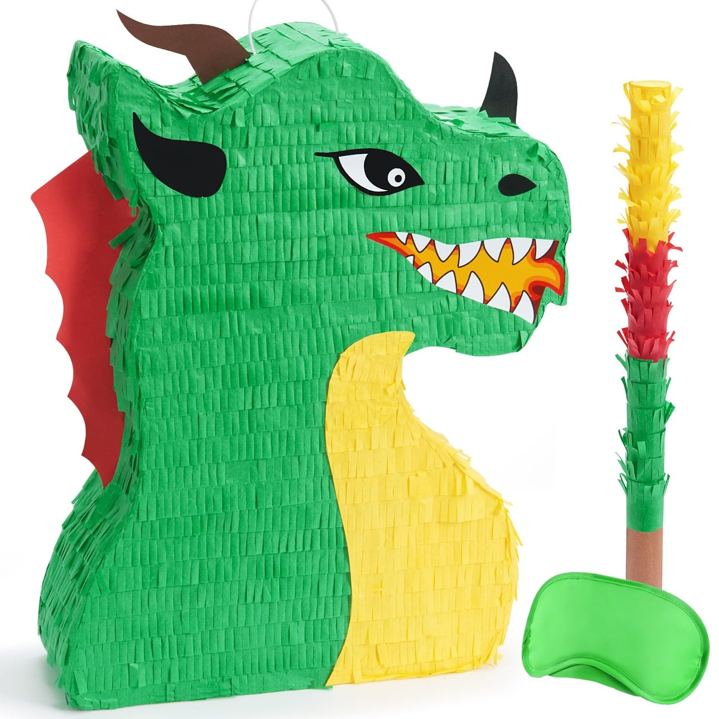 WERNNSAI Dragon Pinata Bundle – Dino Party Supplies with Blindfold & Stick (15.5 x 10 x 3)