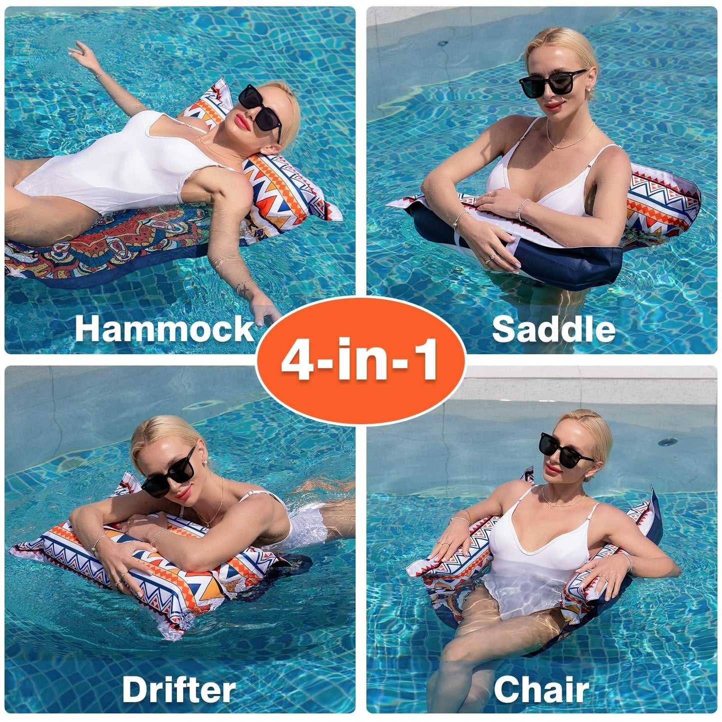 WERNNSAI Adults Pool Floats – 2 Pack Boho 4-in-1 Saddle Lounge Hammock