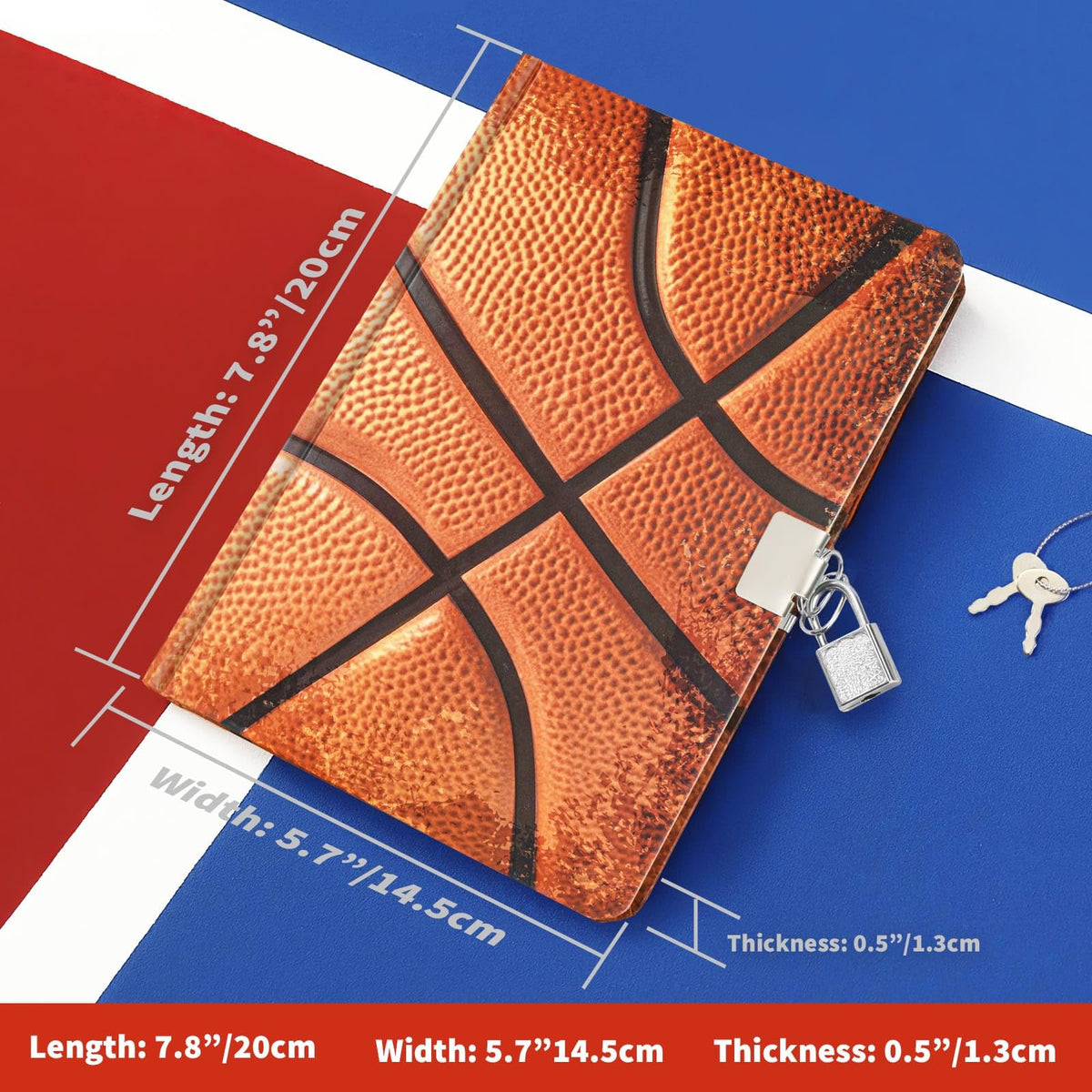 WERNNSAI Luminous Basketball Diary for Boys – Secret Diary with Lock & Keys | A5 Lined Kids Journal