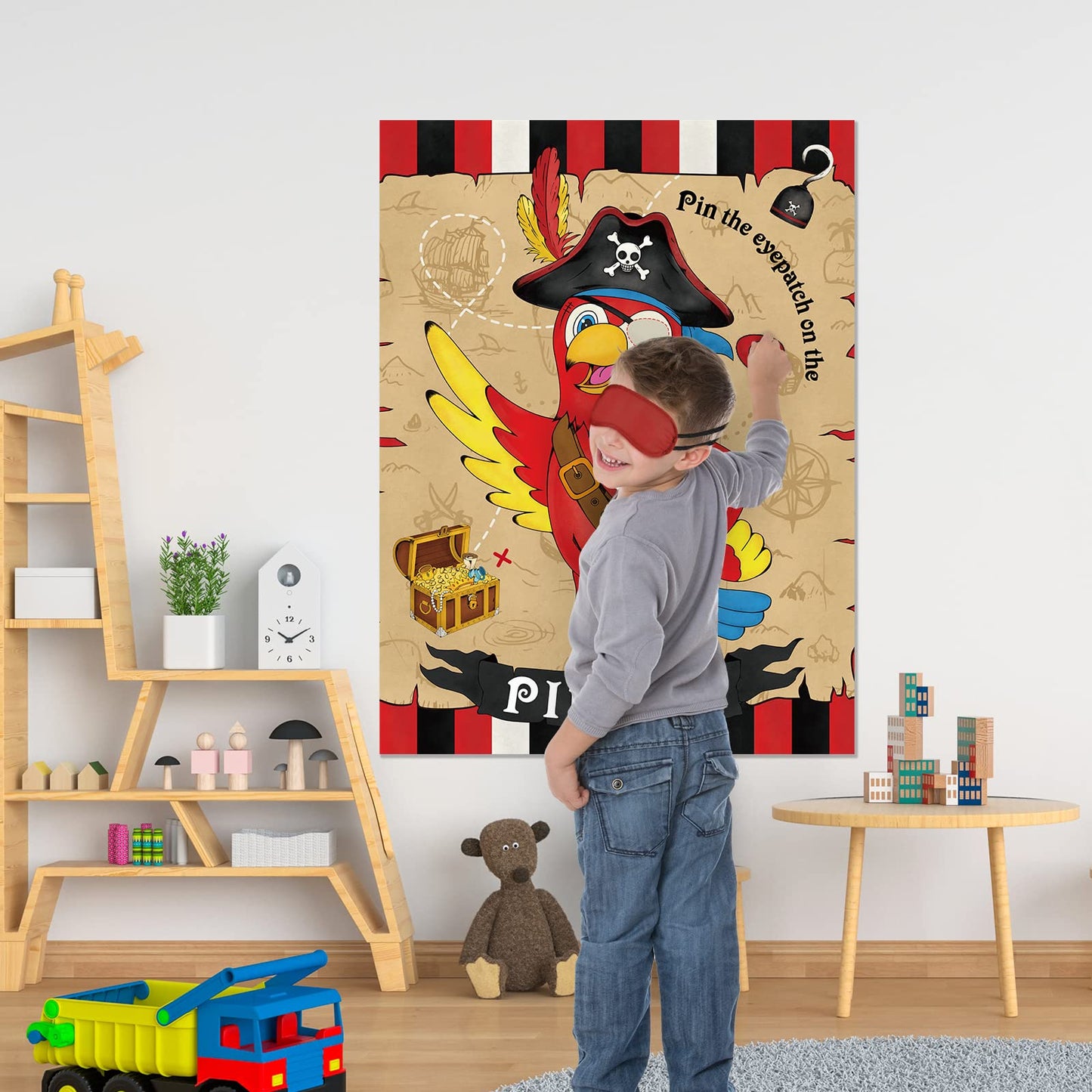 WERNNSAI Pin The Eye Patch on The Pirate – 28x21 Pirate Party Poster with 24 Reusable Eye Patch Stickers