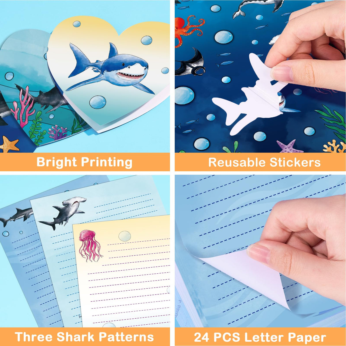 WERNNSAI 69 PCS Shark Kids Stationery Set – Letters, Envelopes, Greeting Cards & Pen