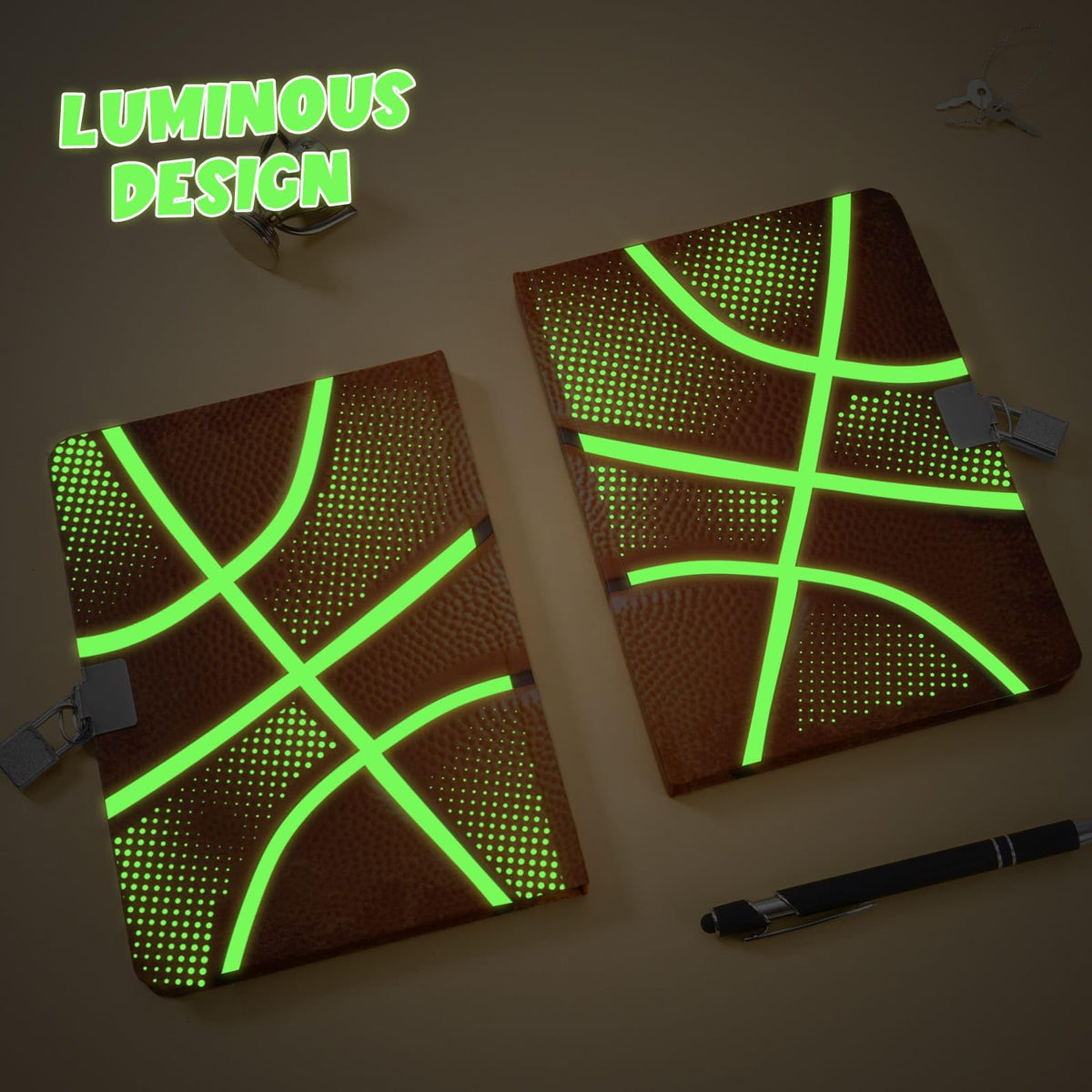 WERNNSAI Luminous Basketball Diary for Boys – Secret Diary with Lock & Keys | A5 Lined Kids Journal