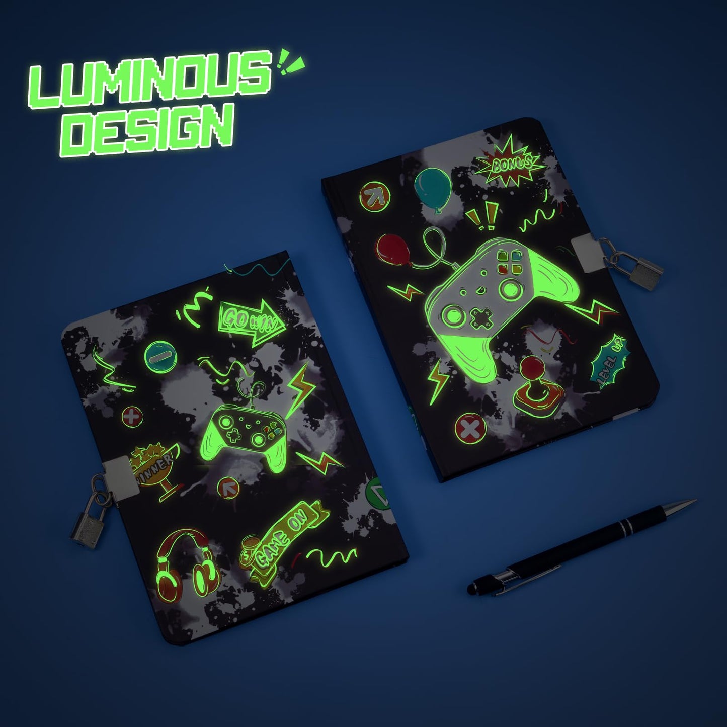 WERNNSAI Luminous Game Diary for Boys | Secret Diary with Lock & Pen