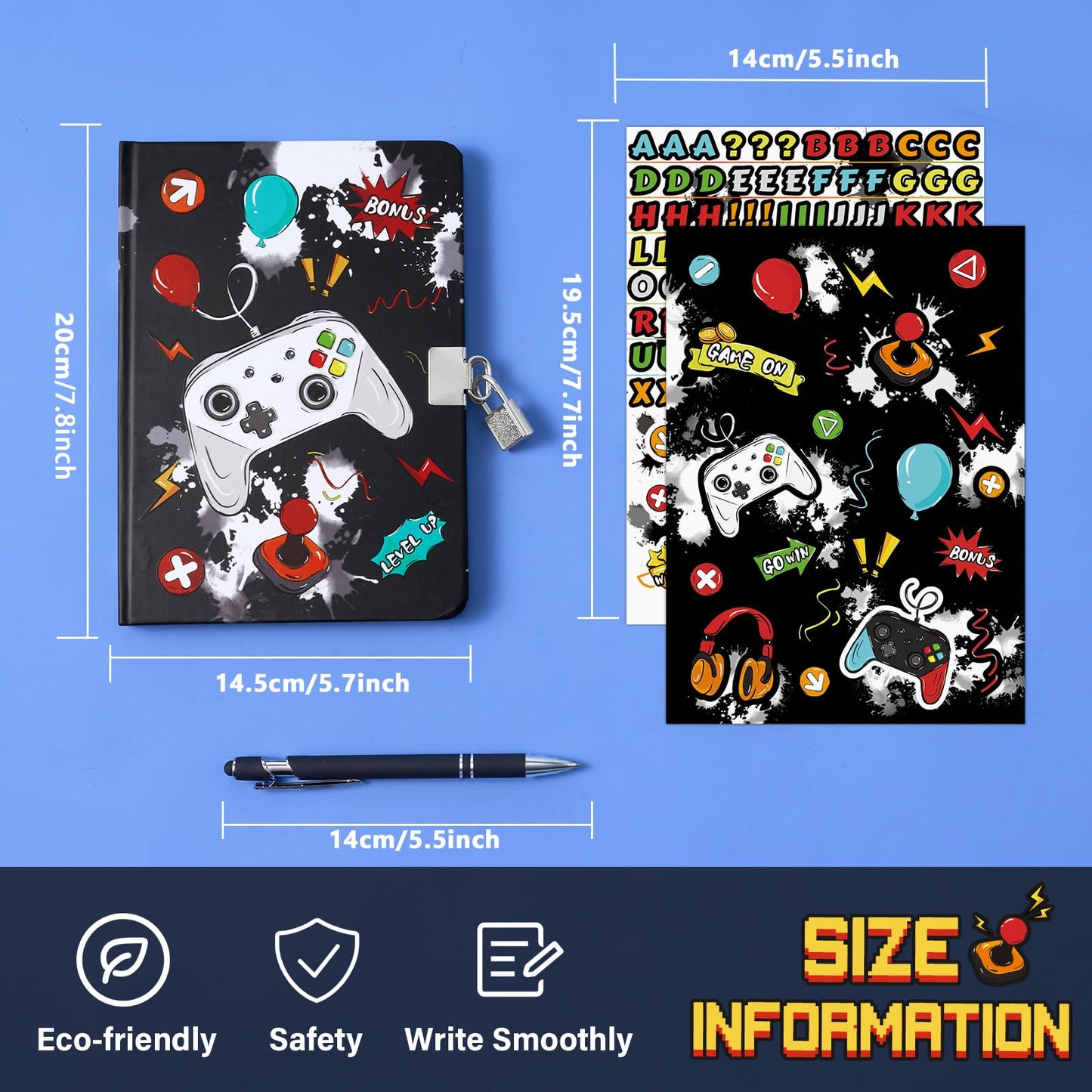 WERNNSAI Luminous Game Diary for Boys | Secret Diary with Lock & Pen