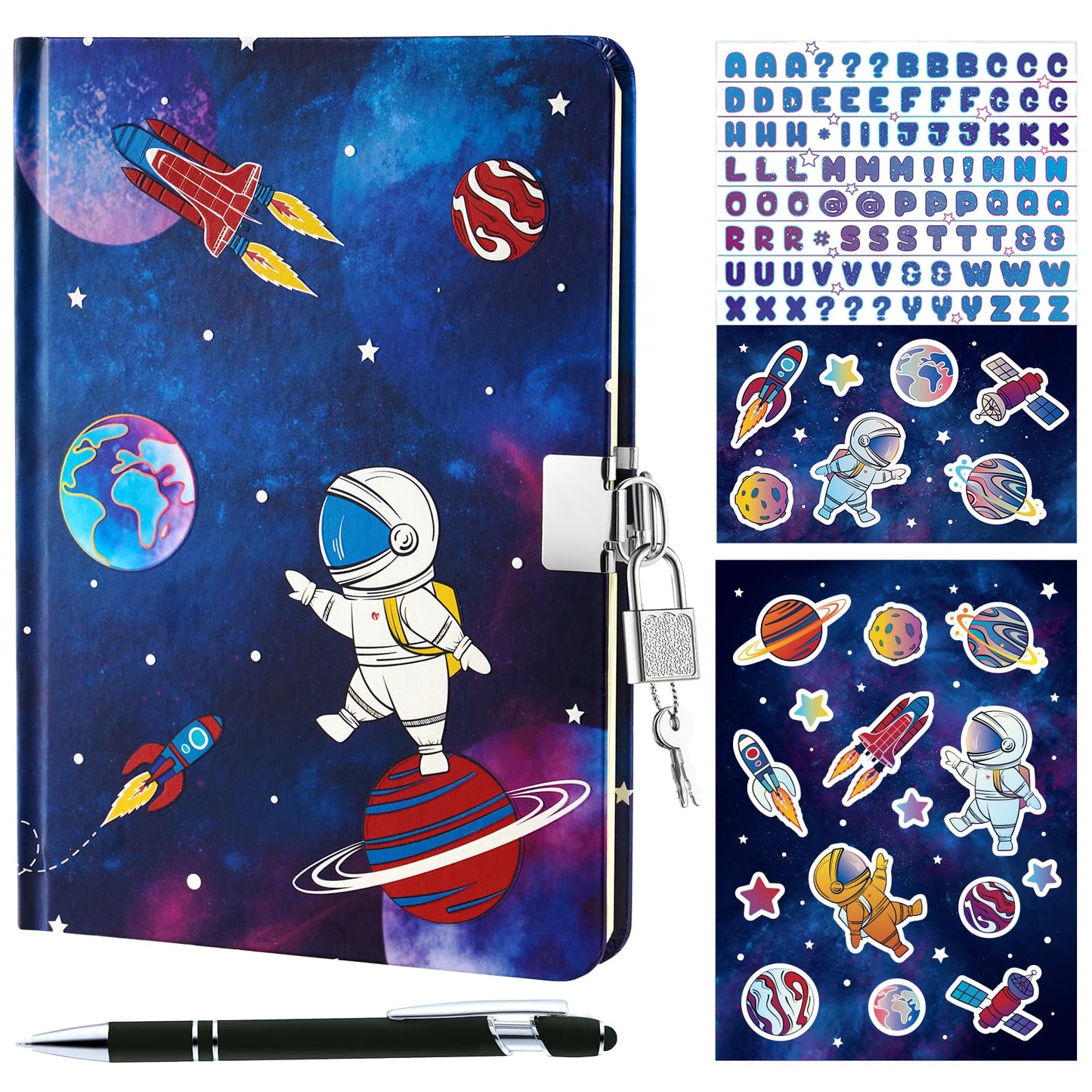 WERNNSAI Luminous Space Kids Diary – Glow-in-the-Dark Secret Diary with Lock (A5)
