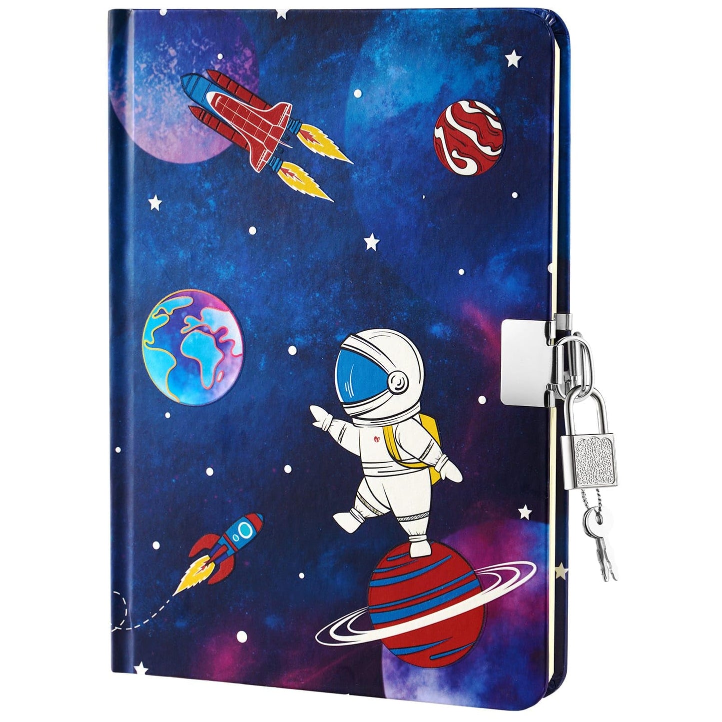 WERNNSAI Luminous Space Kids Diary for Boys — Secret Lock Journal, A5 Lined & Drawing