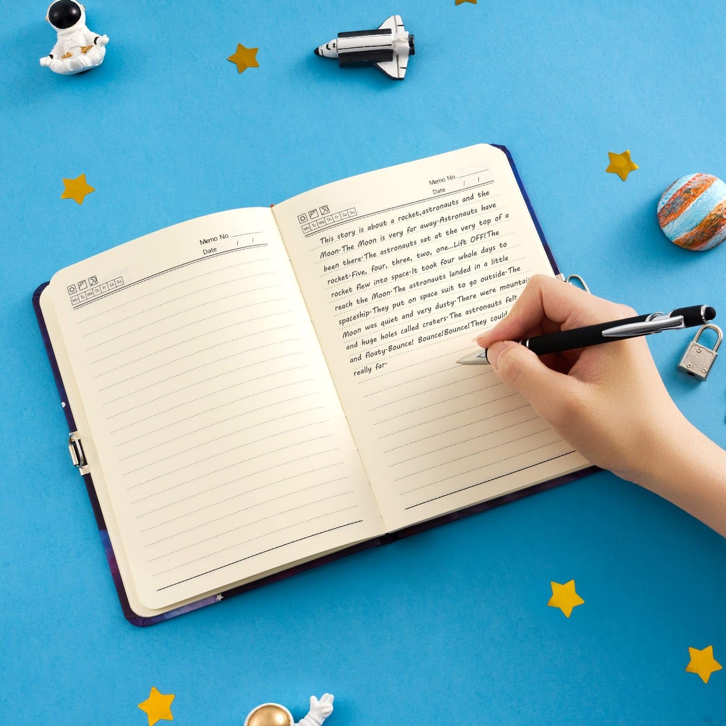 WERNNSAI Luminous Space Kids Diary for Boys — Secret Lock Journal, A5 Lined & Drawing