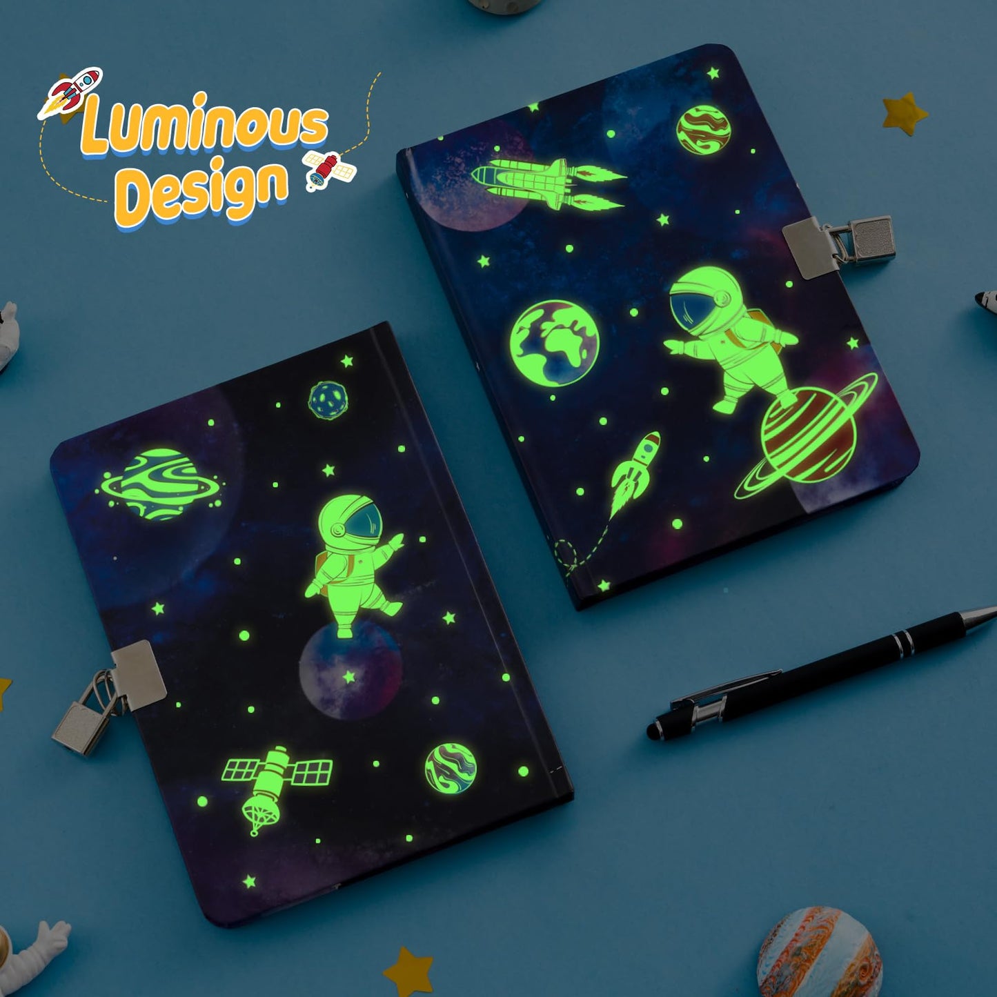 WERNNSAI Luminous Space Kids Diary for Boys — Secret Lock Journal, A5 Lined & Drawing