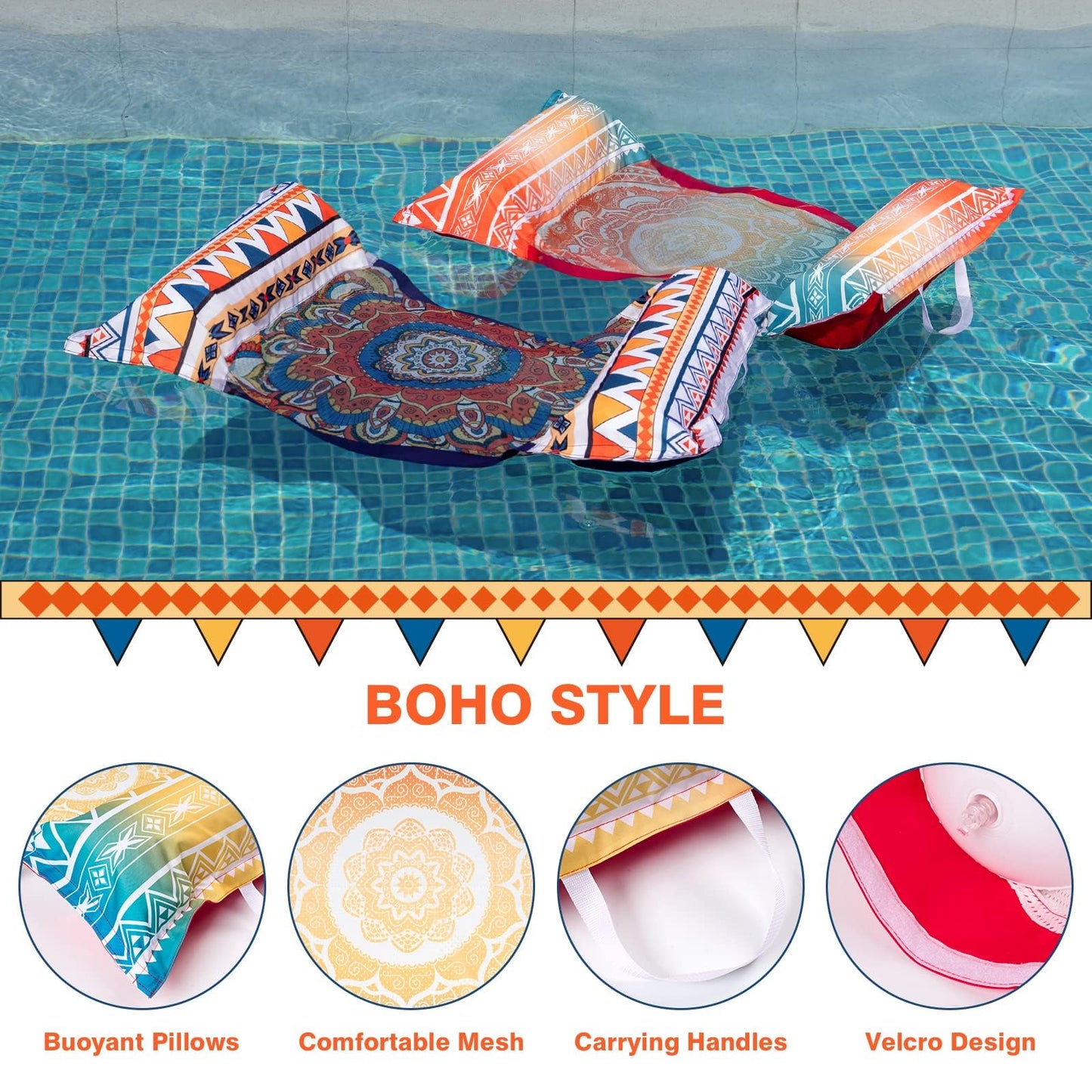 WERNNSAI Adults Pool Floats – 2 Pack Boho 4-in-1 Saddle Lounge Hammock