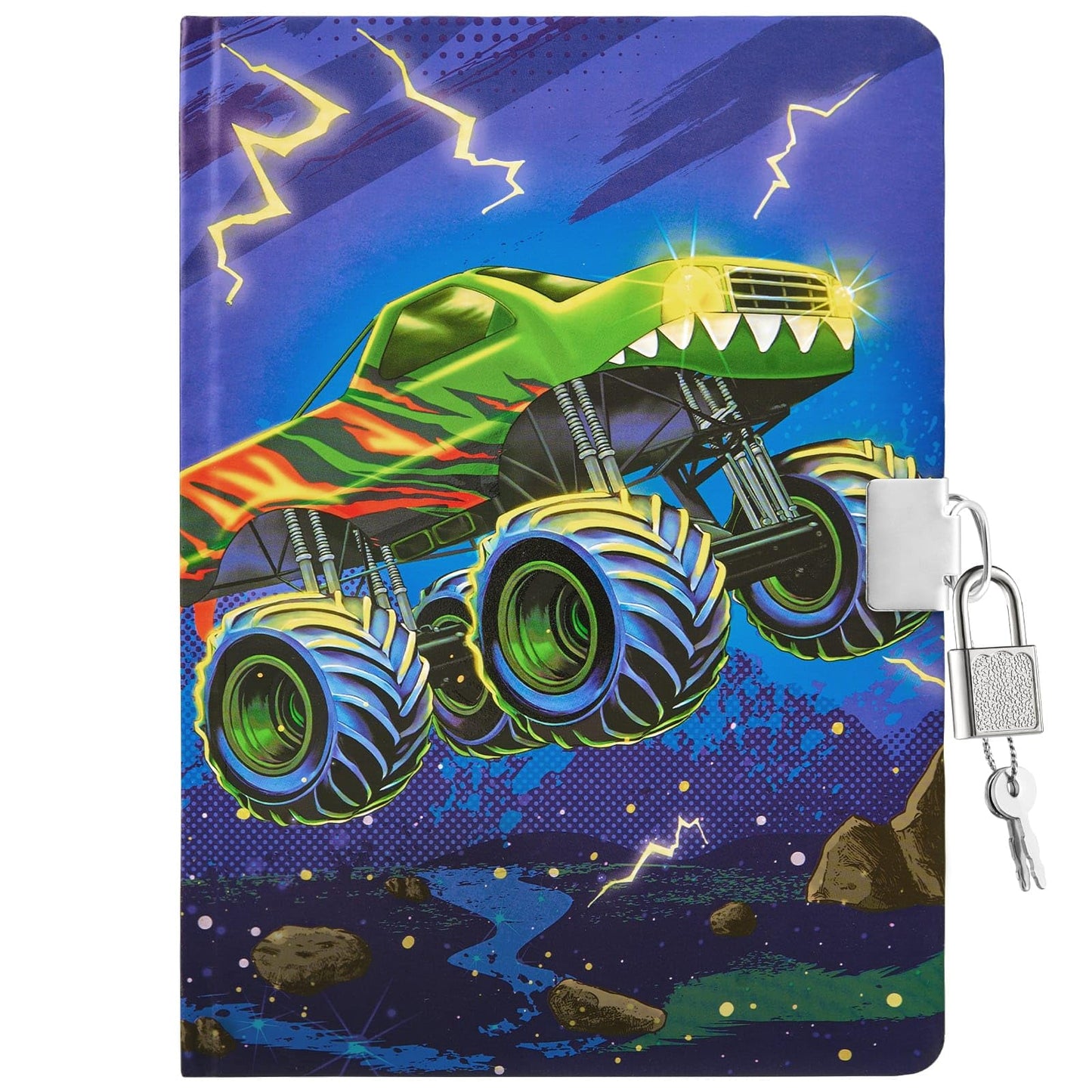 WERNNSAI Luminous Monster Truck Kids Diary with Lock – A5 Journal for Boys 6-12