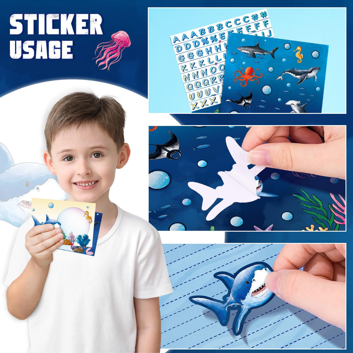 WERNNSAI 69 PCS Shark Kids Stationery Set – Letters, Envelopes, Greeting Cards & Pen