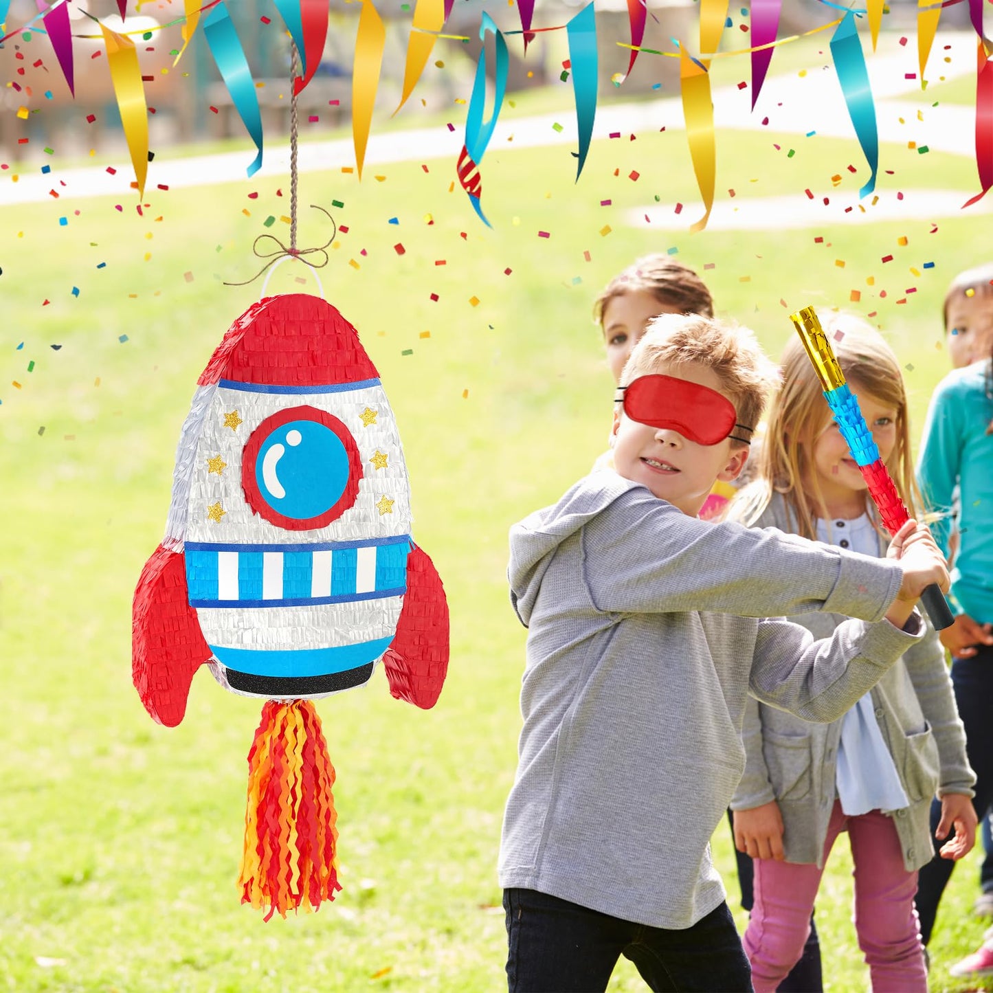 WERNNSAI Rocket Pinata Bundle – Space Ship Pinata with Blindfold & Bat for Kids' Parties
