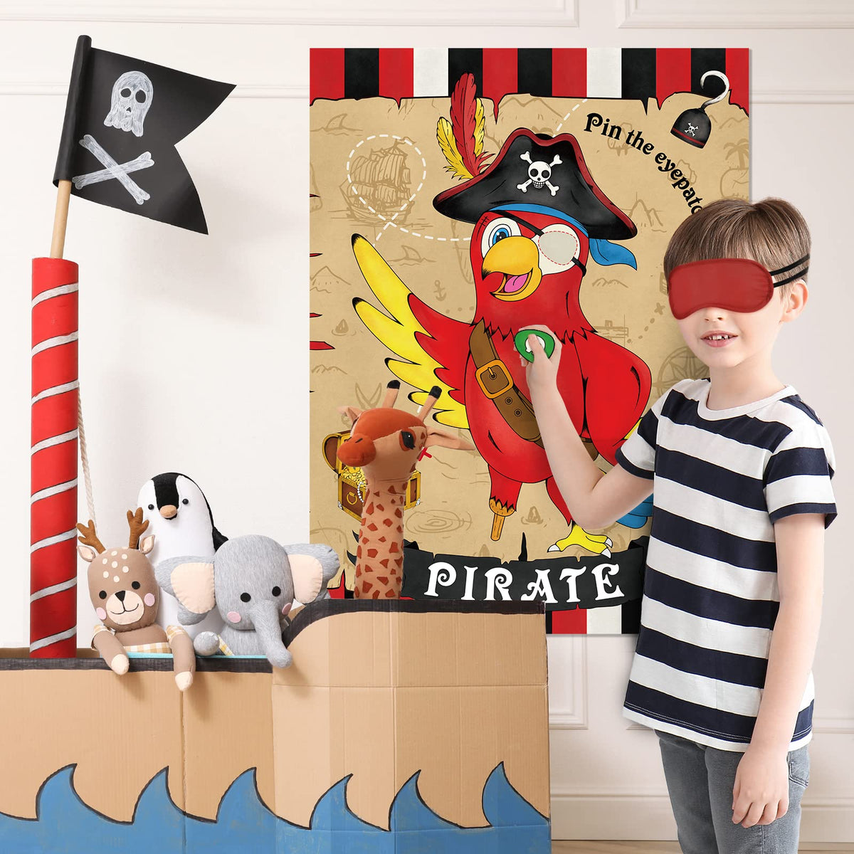 WERNNSAI Pin The Eye Patch on The Pirate – 28x21 Pirate Party Poster with 24 Reusable Eye Patch Stickers