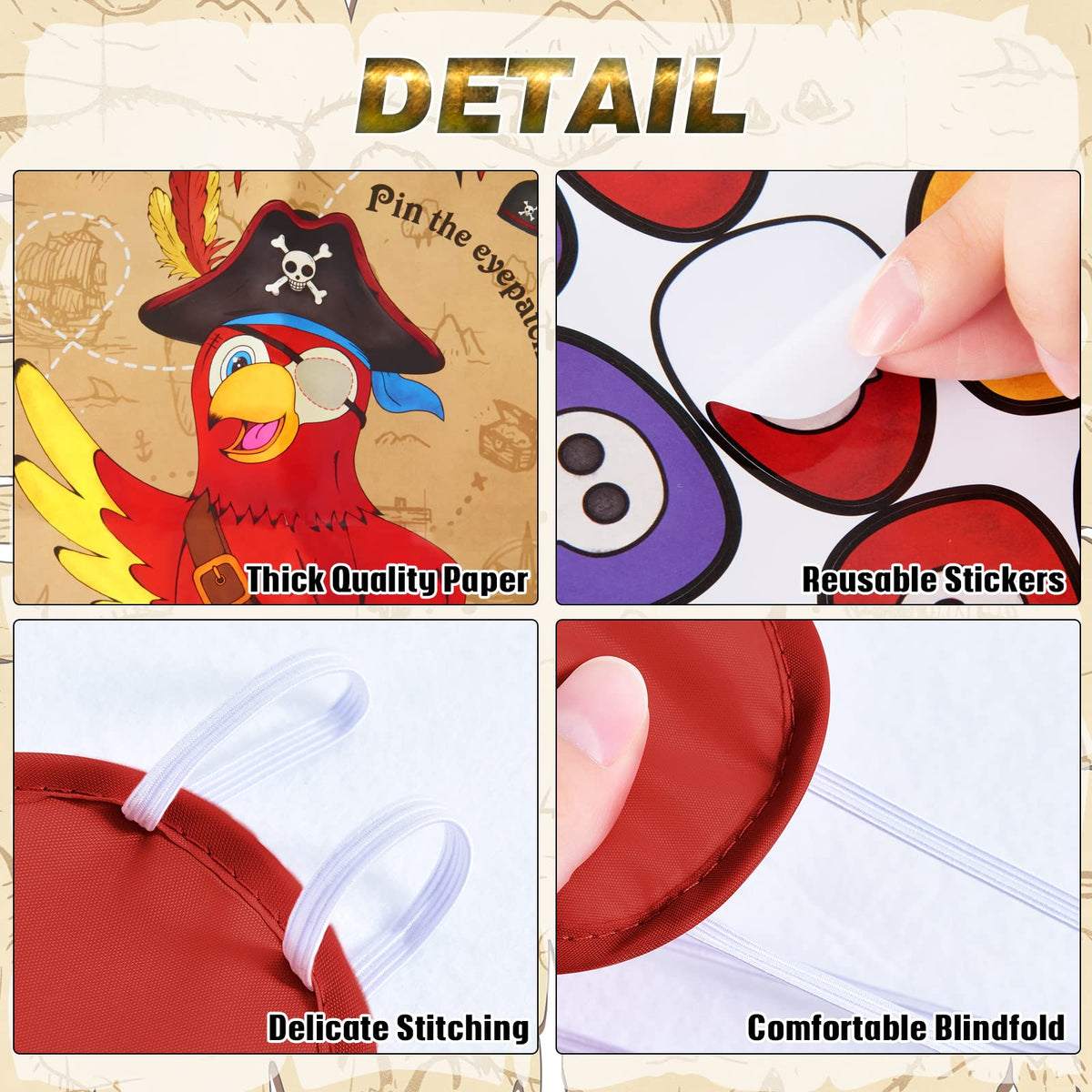 WERNNSAI Pin The Eye Patch on The Pirate – 28x21 Pirate Party Poster with 24 Reusable Eye Patch Stickers