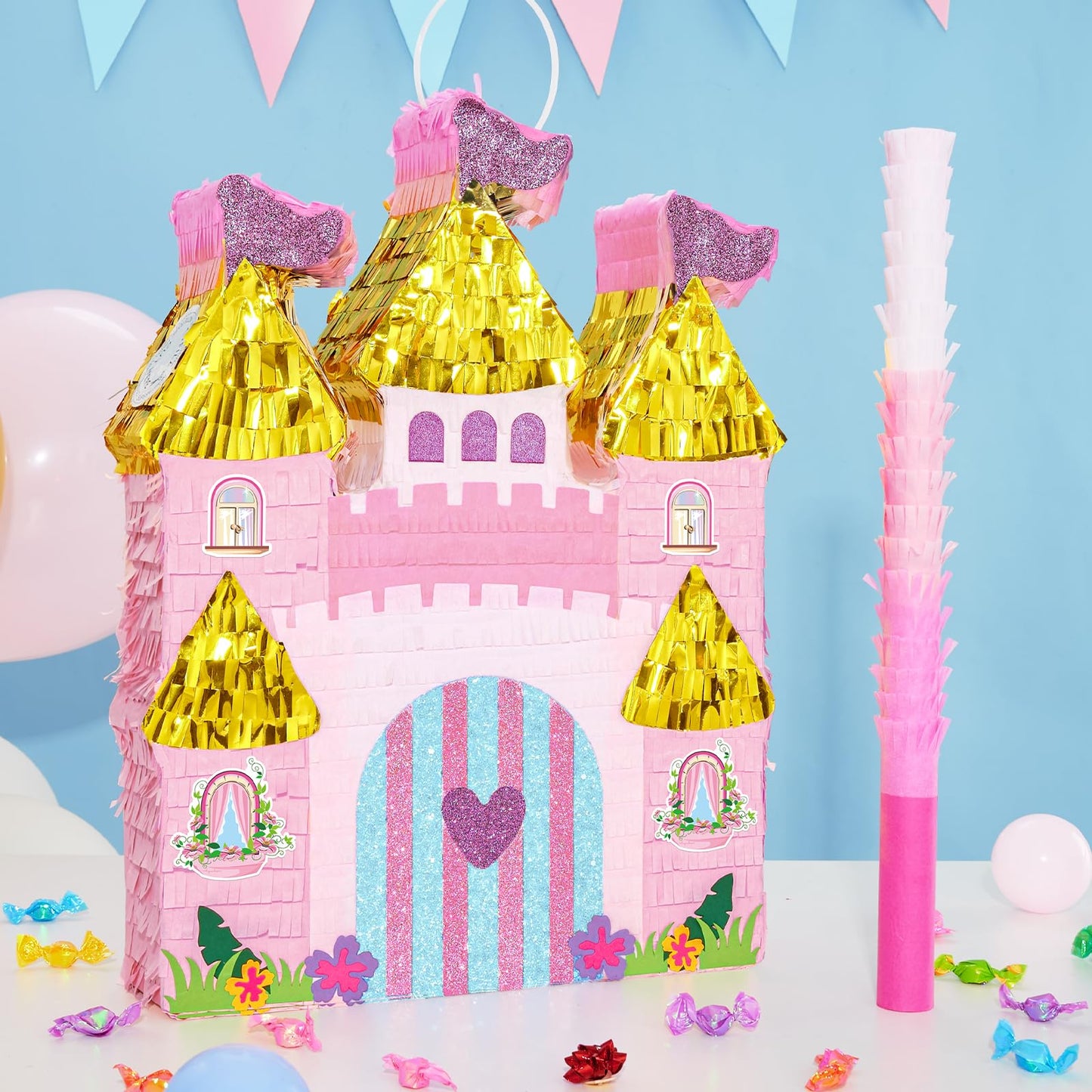 WERNNSAI Princess Castle Piñata – Pink Princess Birthday Party Decorations (16.4 x 12.4 in)