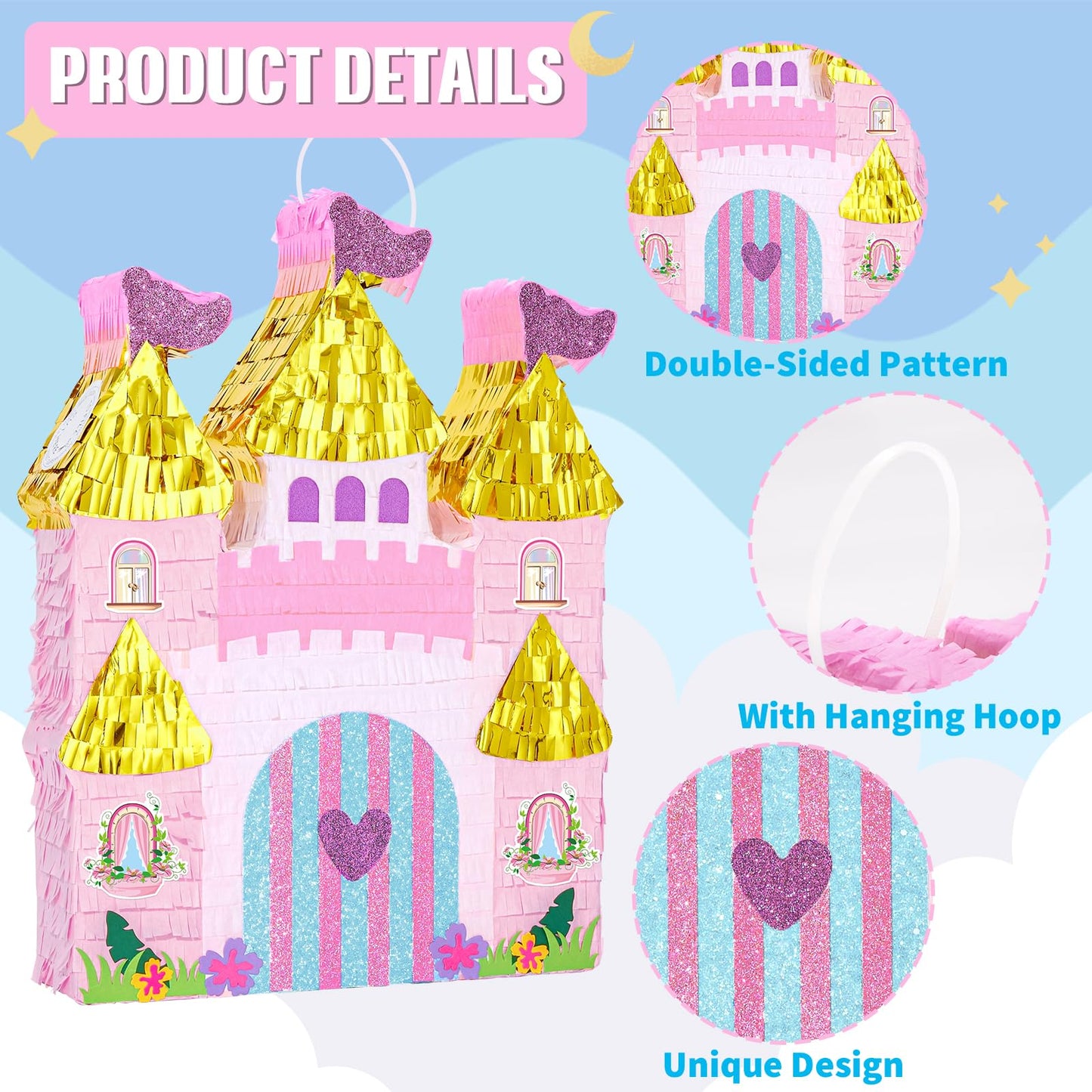 WERNNSAI Princess Castle Piñata – Pink Princess Birthday Party Decorations (16.4 x 12.4 in)