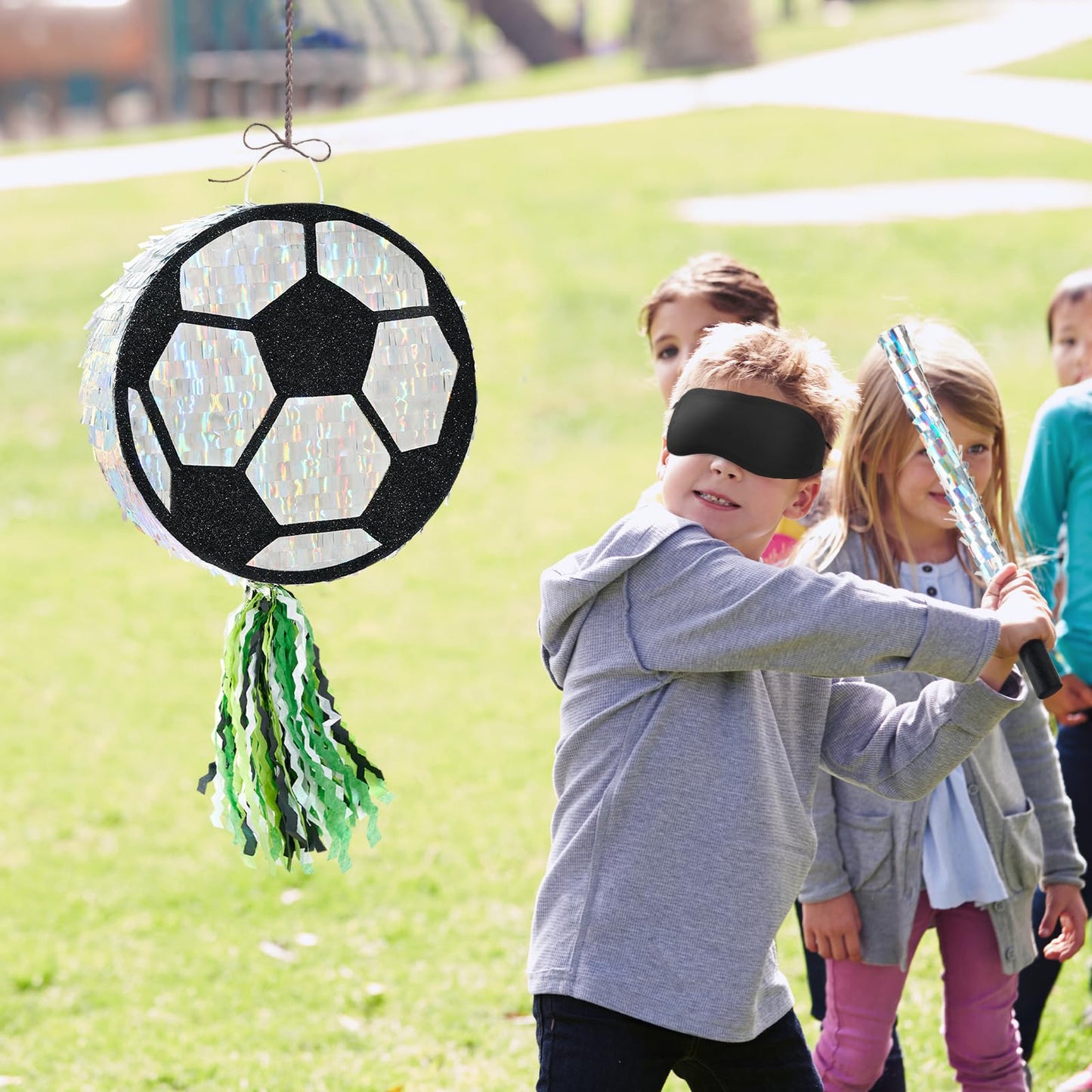 WERNNSAI Soccer Ball Pinata – Party Decoration with Blindfold Bat & Pull String
