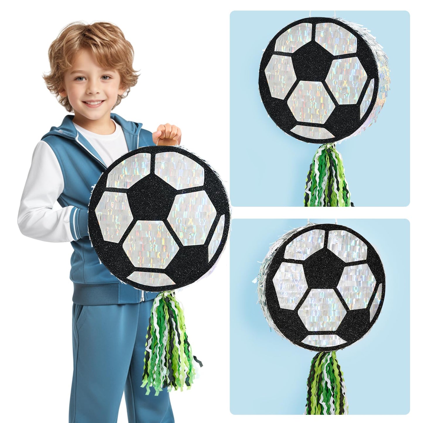 WERNNSAI Soccer Ball Pinata – Party Decoration with Blindfold Bat & Pull String