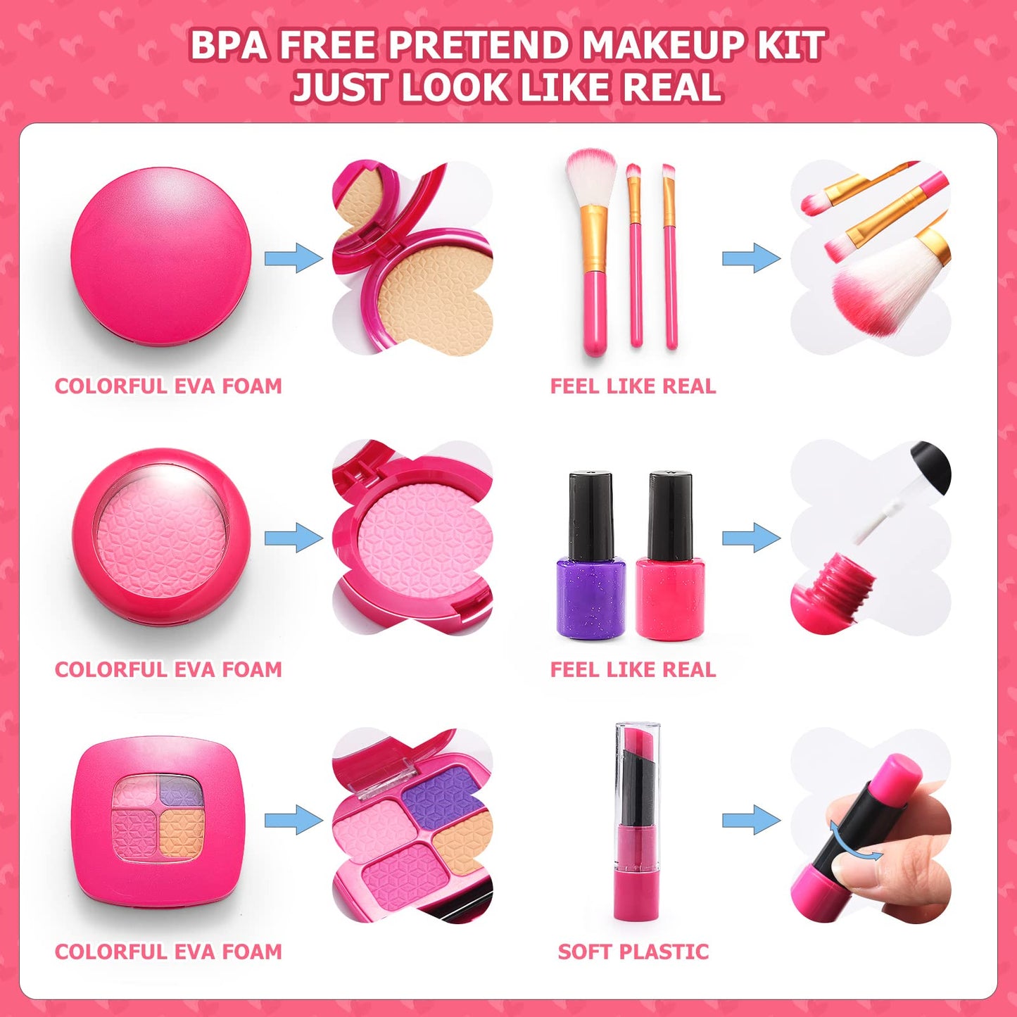 WESAYEE Toddler Purse with Pretend Makeup Kit – Dress-Up Set for Girls 3-8