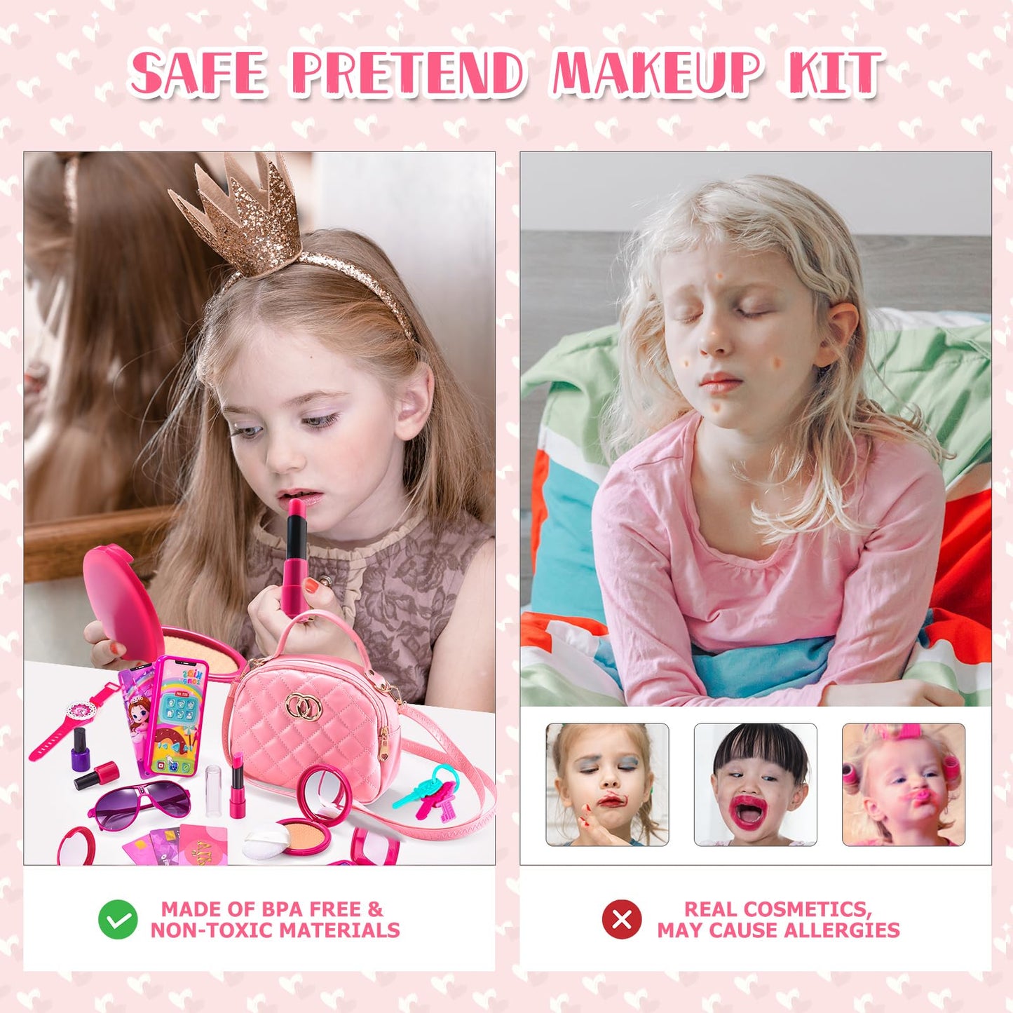 WESAYEE Toddler Purse with Pretend Makeup Kit – Dress-Up Set for Girls 3-8