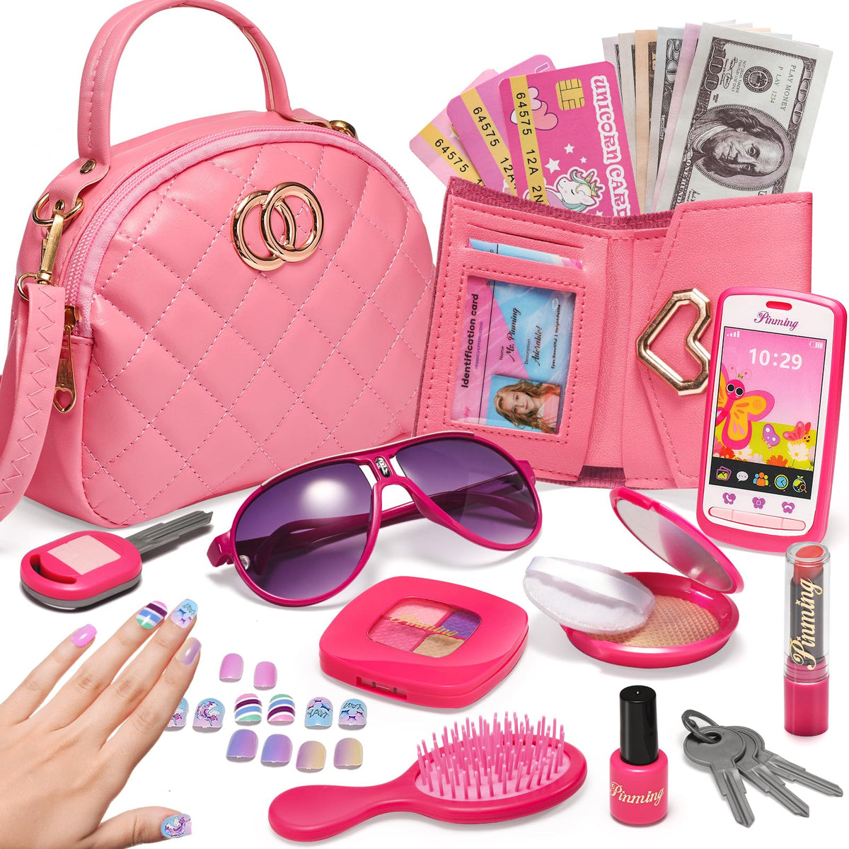WESAYEE Little Girls Purse – Pretend Play Makeup Kit for Toddlers 3-6 | Pink Princess Accessories