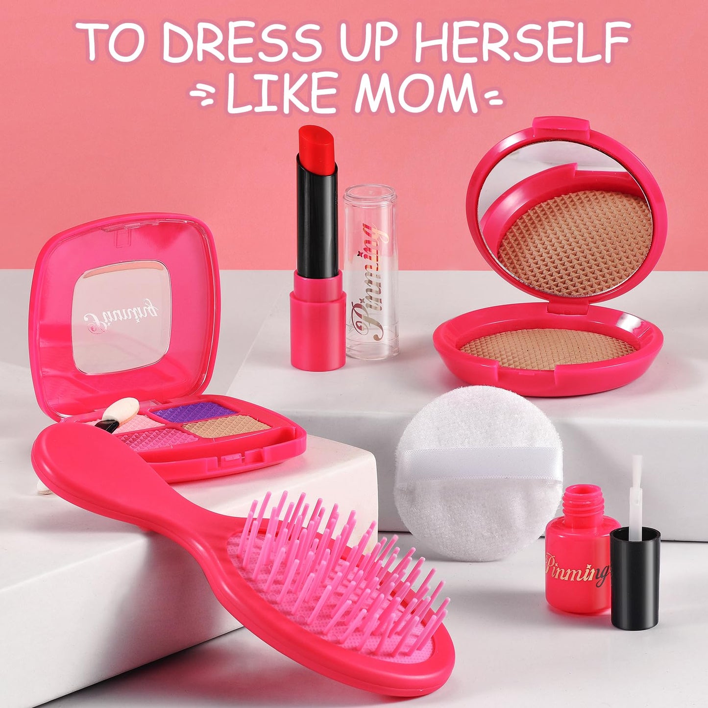 WESAYEE Little Girls Purse – Pretend Play Makeup Kit for Toddlers 3-6 | Pink Princess Accessories