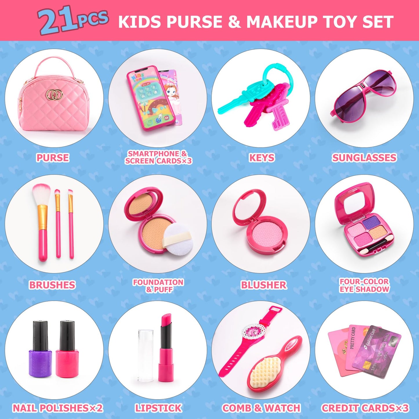 WESAYEE Toddler Purse with Pretend Makeup Kit – Dress-Up Set for Girls 3-8