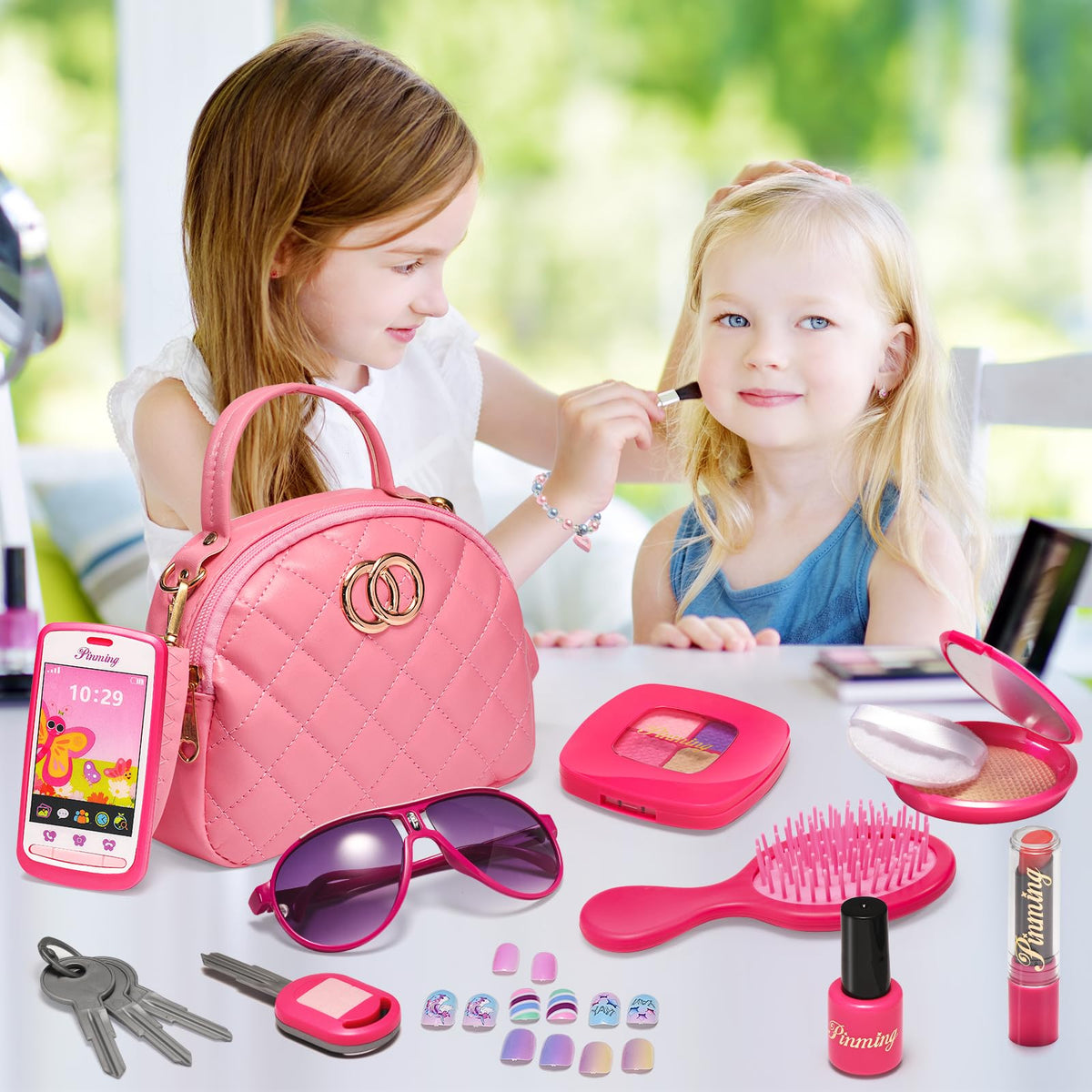 WESAYEE Little Girls Purse – Pretend Play Makeup Kit for Toddlers 3-6 | Pink Princess Accessories