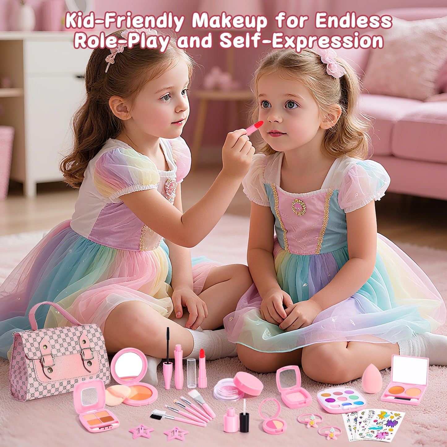 WESAYEE Toddlers Pretend Play Makeup Set for Girls 3-7 | Safe Non-Toxic Toy Makeup