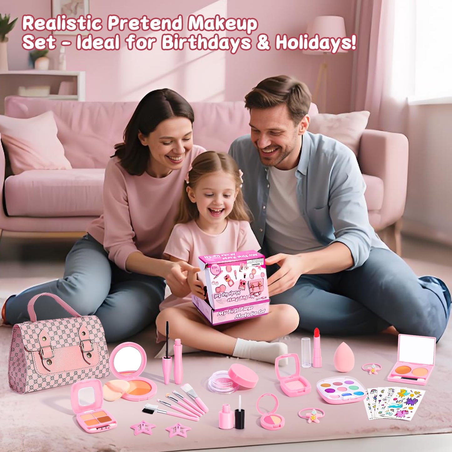 WESAYEE Toddlers Pretend Play Makeup Set for Girls 3-7 | Safe Non-Toxic Toy Makeup