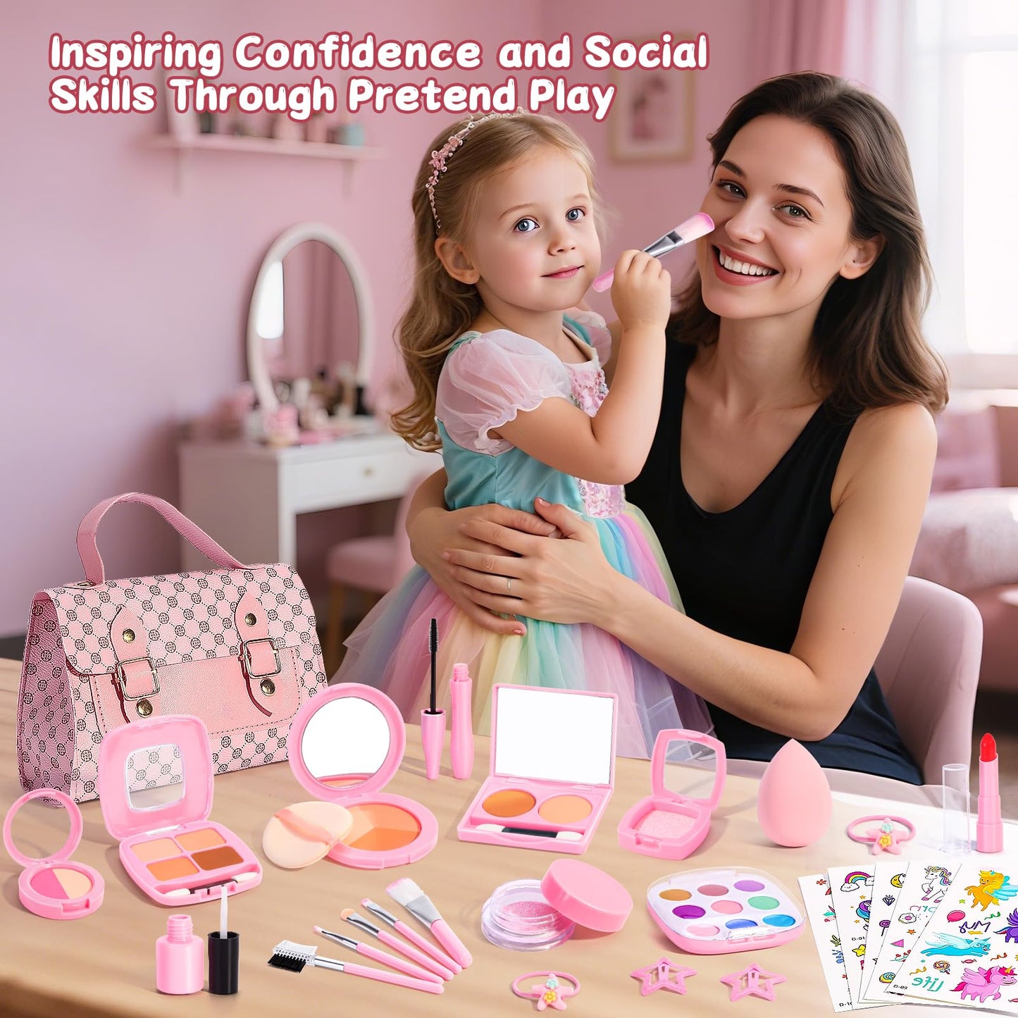 WESAYEE Toddlers Pretend Play Makeup Set for Girls 3-7 | Safe Non-Toxic Toy Makeup