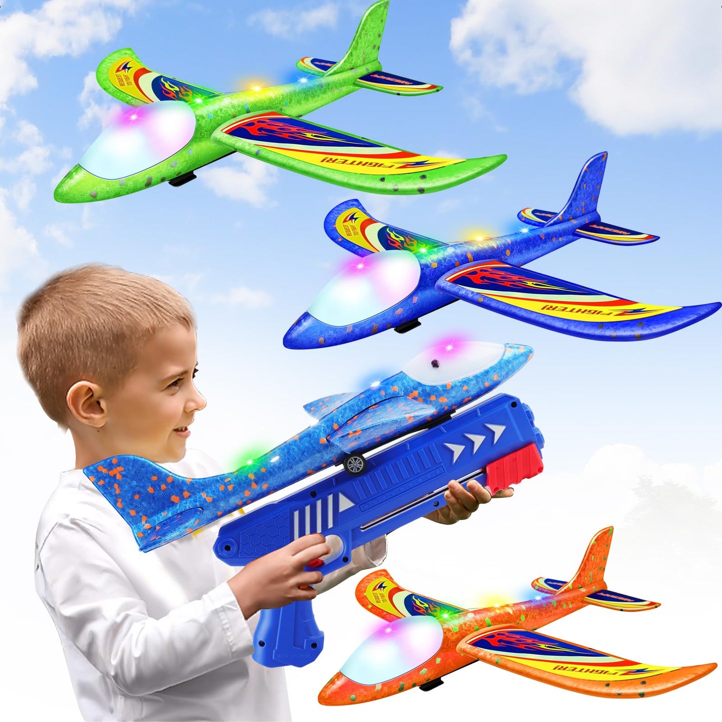 Wesfuner 3 Pack Foam Airplane Launcher Toys – 2 Flight Modes Glider Planes for Ages 3–12