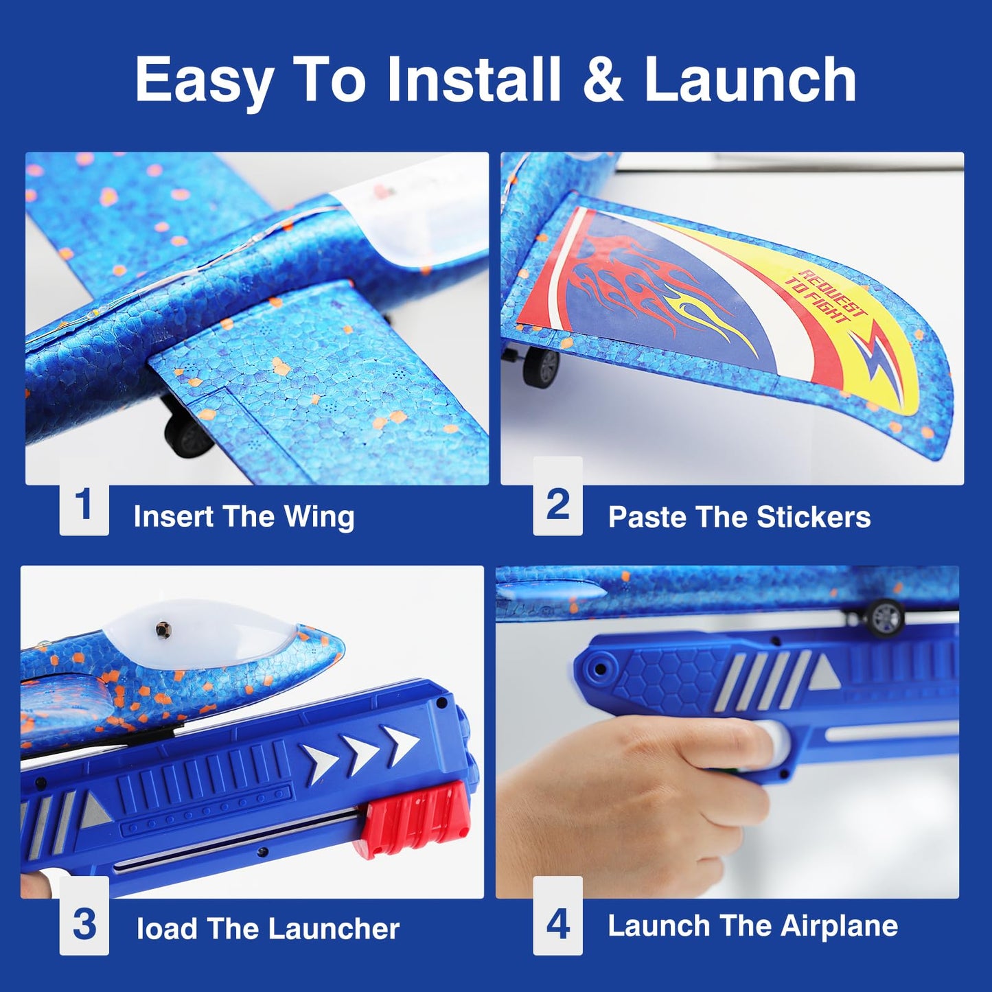 Wesfuner 3 Pack Foam Airplane Launcher Toys – 2 Flight Modes Glider Planes for Ages 3–12