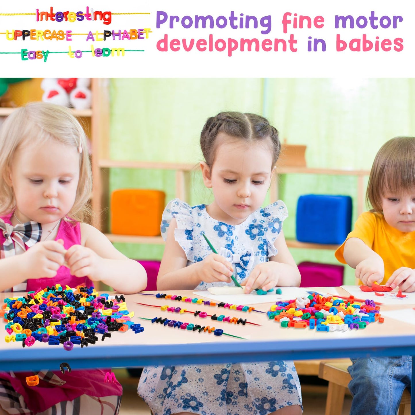 Wesiti 408 Pcs Lacing Letters Beads — Alphabet Learning Toys for Toddlers