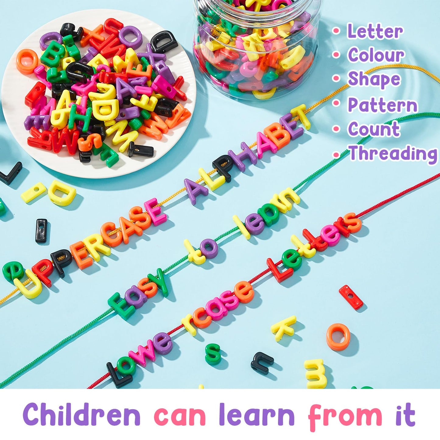 Wesiti 408 Pcs Lacing Letters Beads — Alphabet Learning Toys for Toddlers