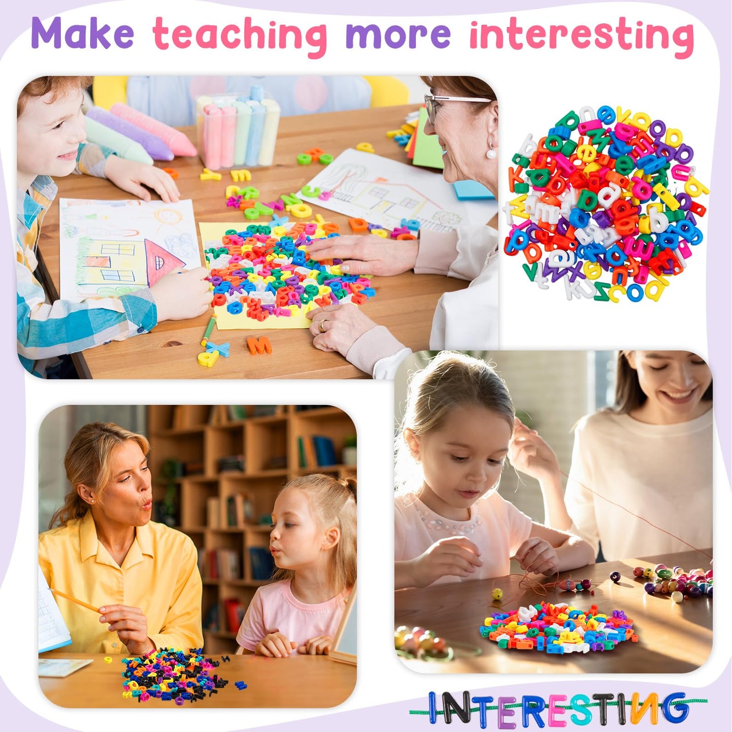 Wesiti 408 Pcs Lacing Letters Beads — Alphabet Learning Toys for Toddlers