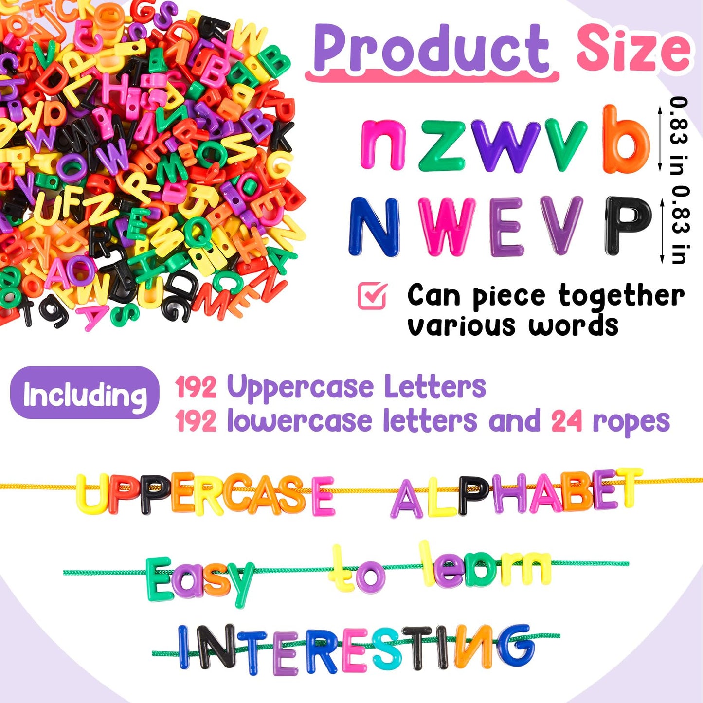 Wesiti 408 Pcs Lacing Letters Beads — Alphabet Learning Toys for Toddlers