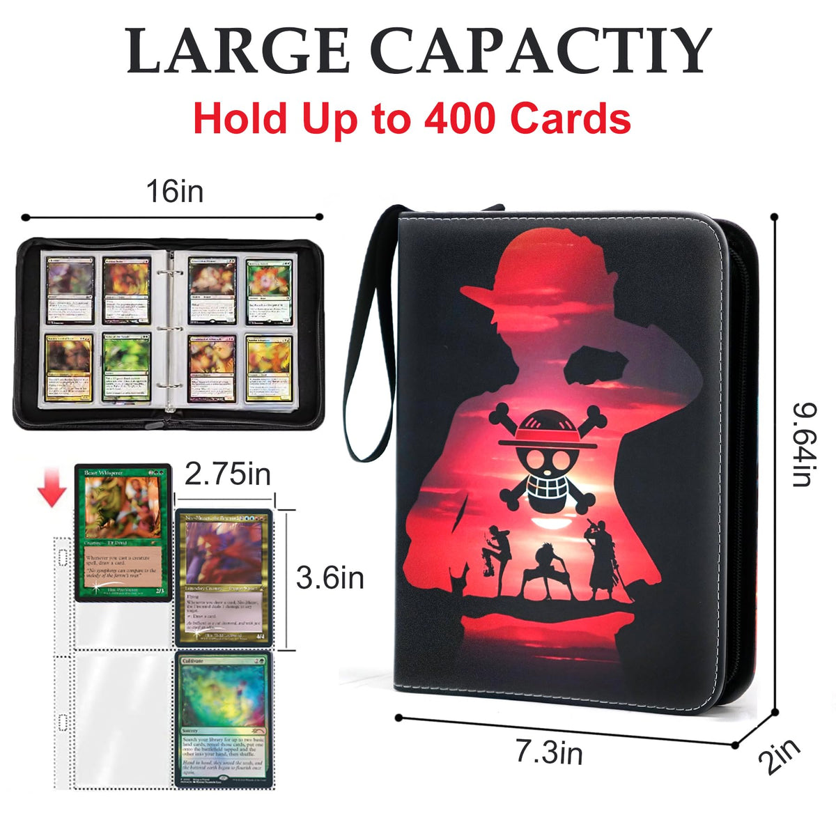 West Tune 400-Pockets Trading Card Binder for One Piece Cards — Waterproof, Portable Storage