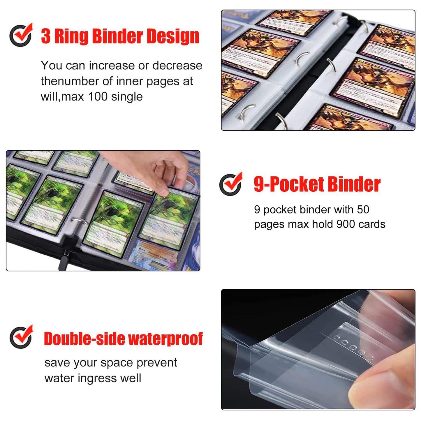 WEST TUNE Trading Card Binder for One Piece Card Game | 900 Cards, 9-Pocket, Waterproof PU Cover