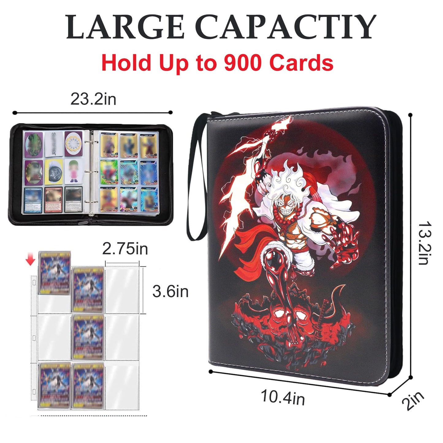 WEST TUNE Trading Card Binder for One Piece Card Game | 900 Cards, 9-Pocket, Waterproof PU Cover