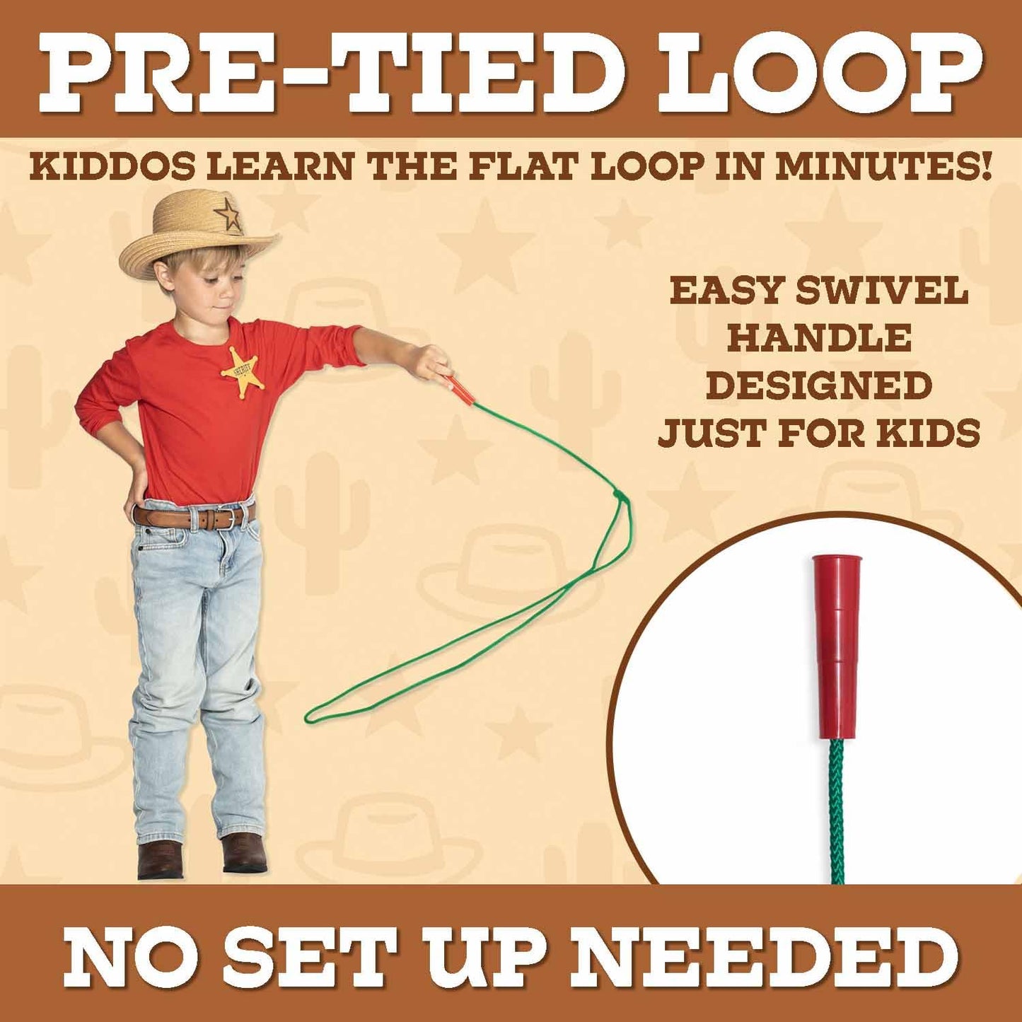 Western Stage Props Kiddie Trick Rope Lasso – Pre-Tied, Green (Ages 4-10)