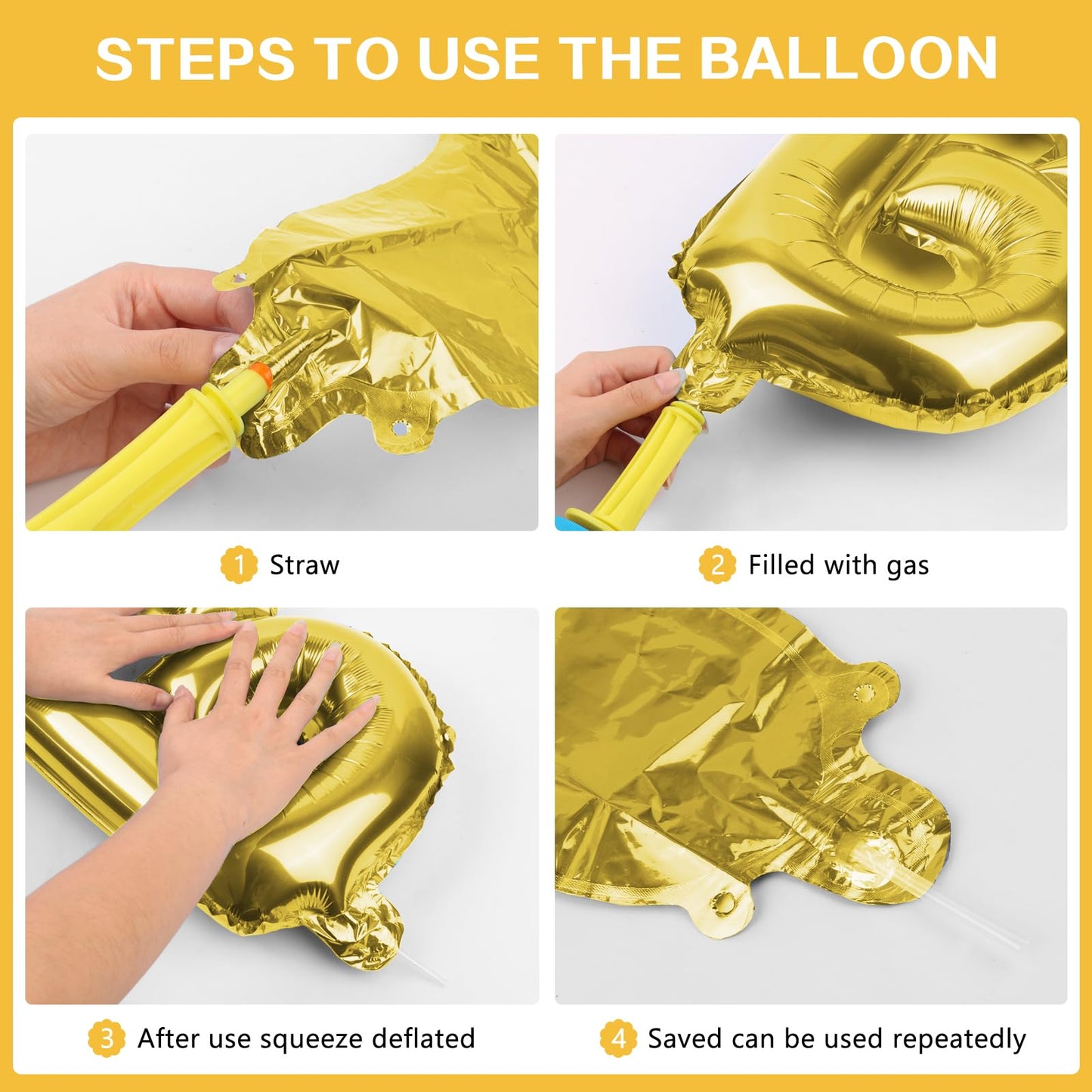 WESTGO Gold Happy Birthday Balloons Banner 16-Inch Mylar Foil Letters – Reusable Party Decor