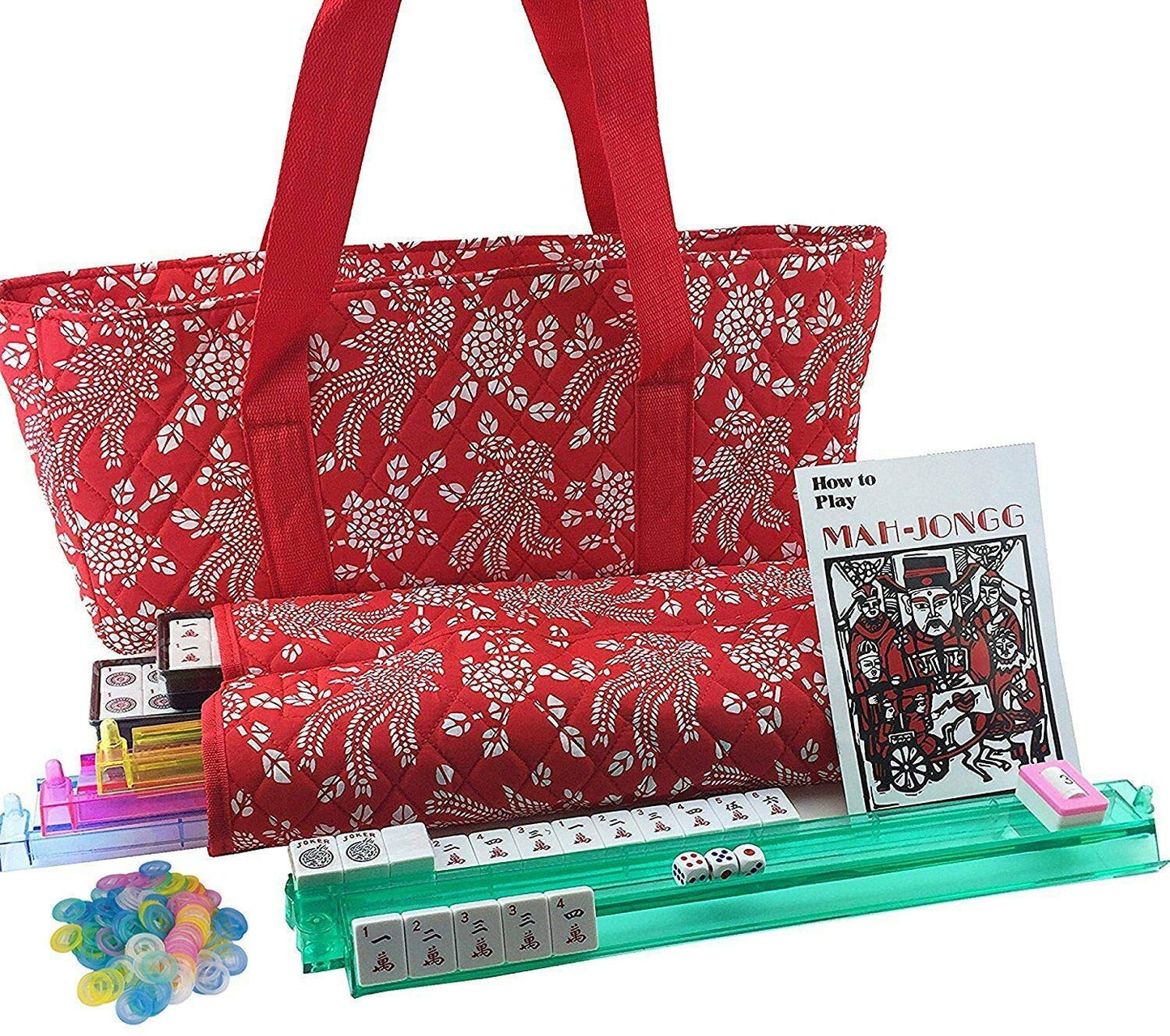 Westinghouse 166-Tile American Mahjong Set with Red Phoenix Soft Bag – 4-Color Pushers, Travel Case