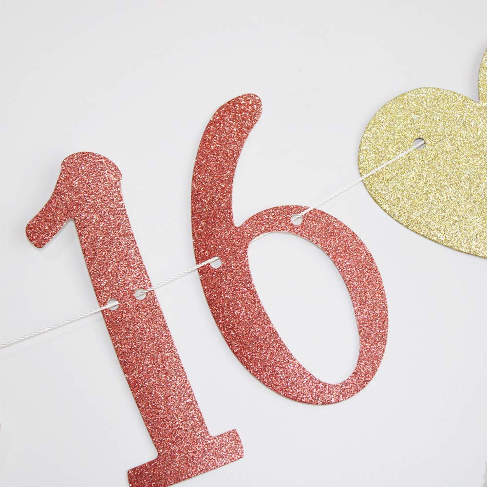 Westlili Happy Sweet 16 Banner Pink - 16th Birthday Party Supplies | Sweet Sixteen Decor