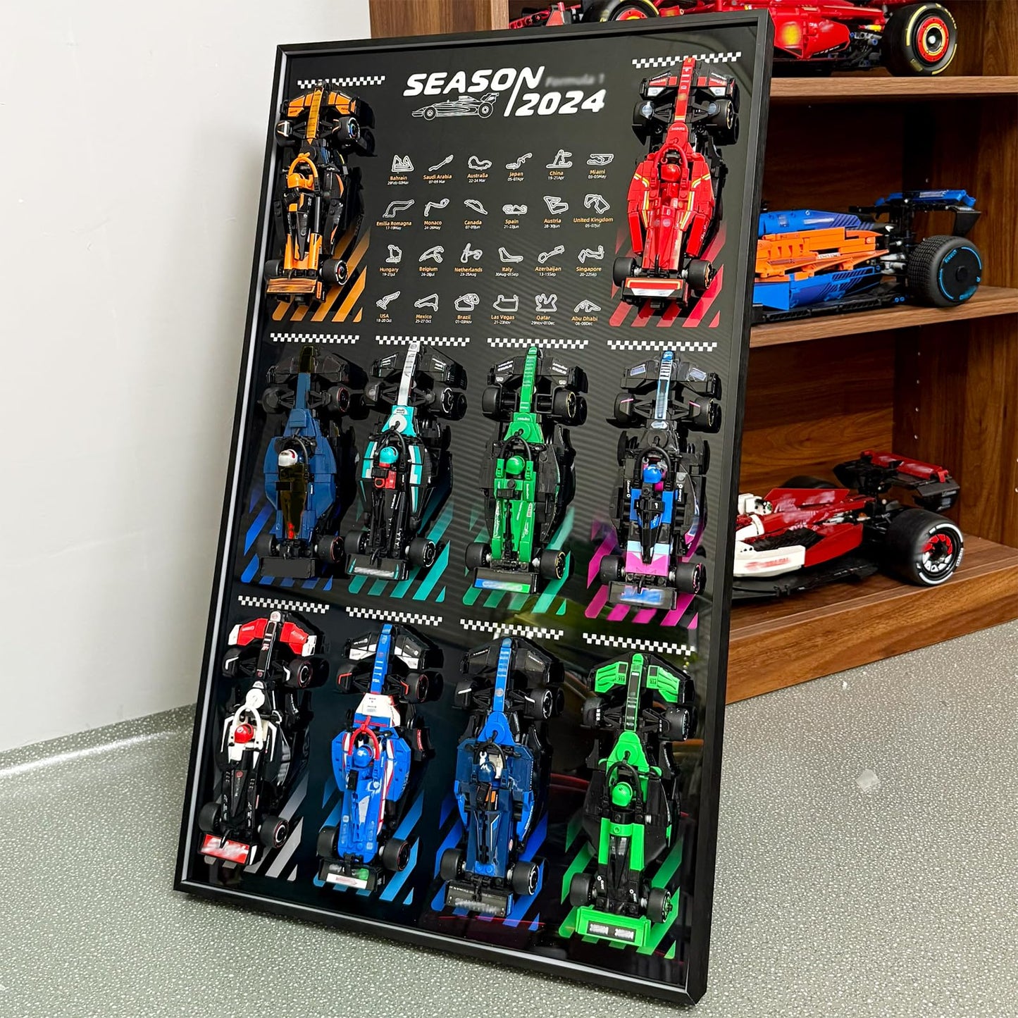 WETCEAOM Display Wallboard for Lego F1 Speed Champions 10-in-1 Cars 77242-77251 | Space-Saving Wall Mount