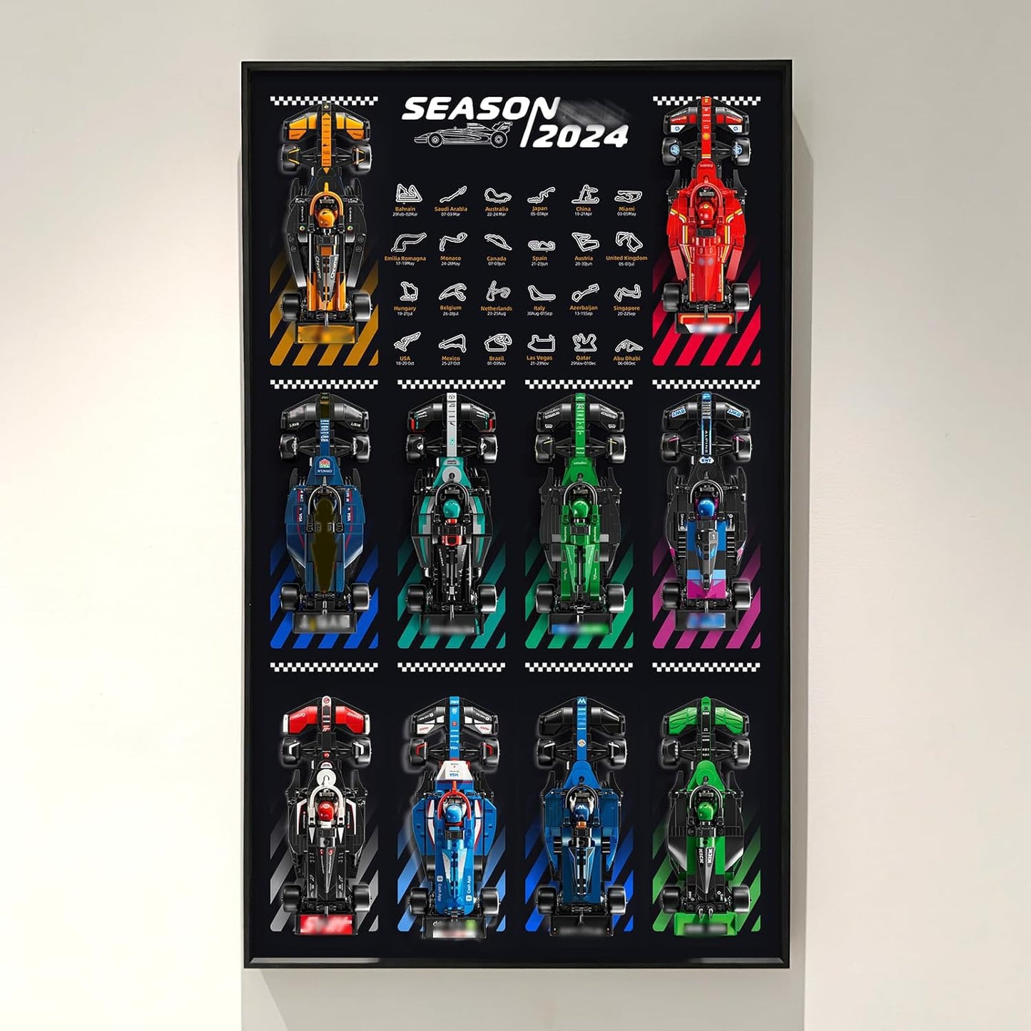 WETCEAOM Display Wallboard for Lego F1 Speed Champions 10-in-1 Cars 77242-77251 | Space-Saving Wall Mount