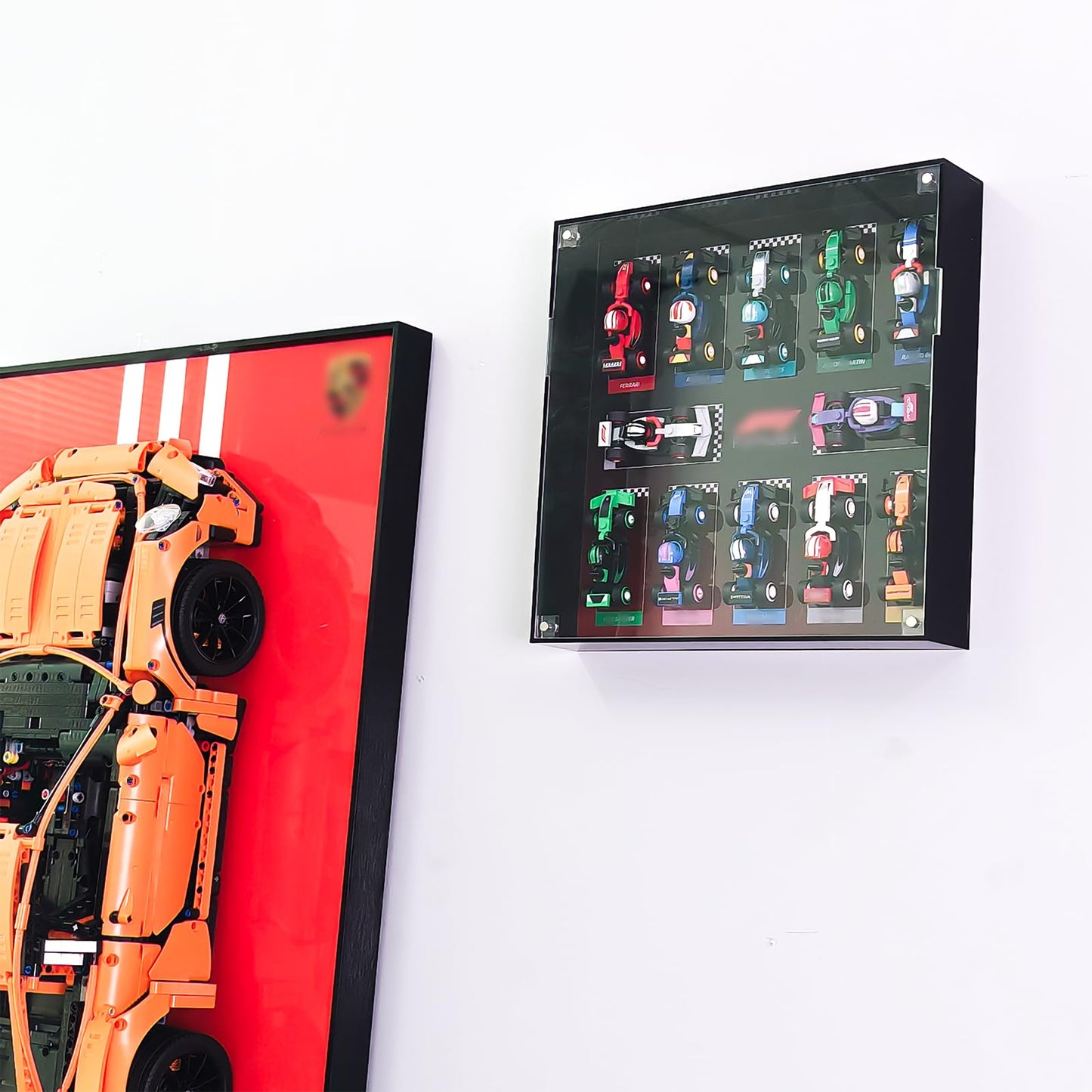 WETCEAOM Display Wallboard – Lego 71049 Race Car Frame, F1 Car Wall Mount, 10.63×10.63×1.97 in (Black)